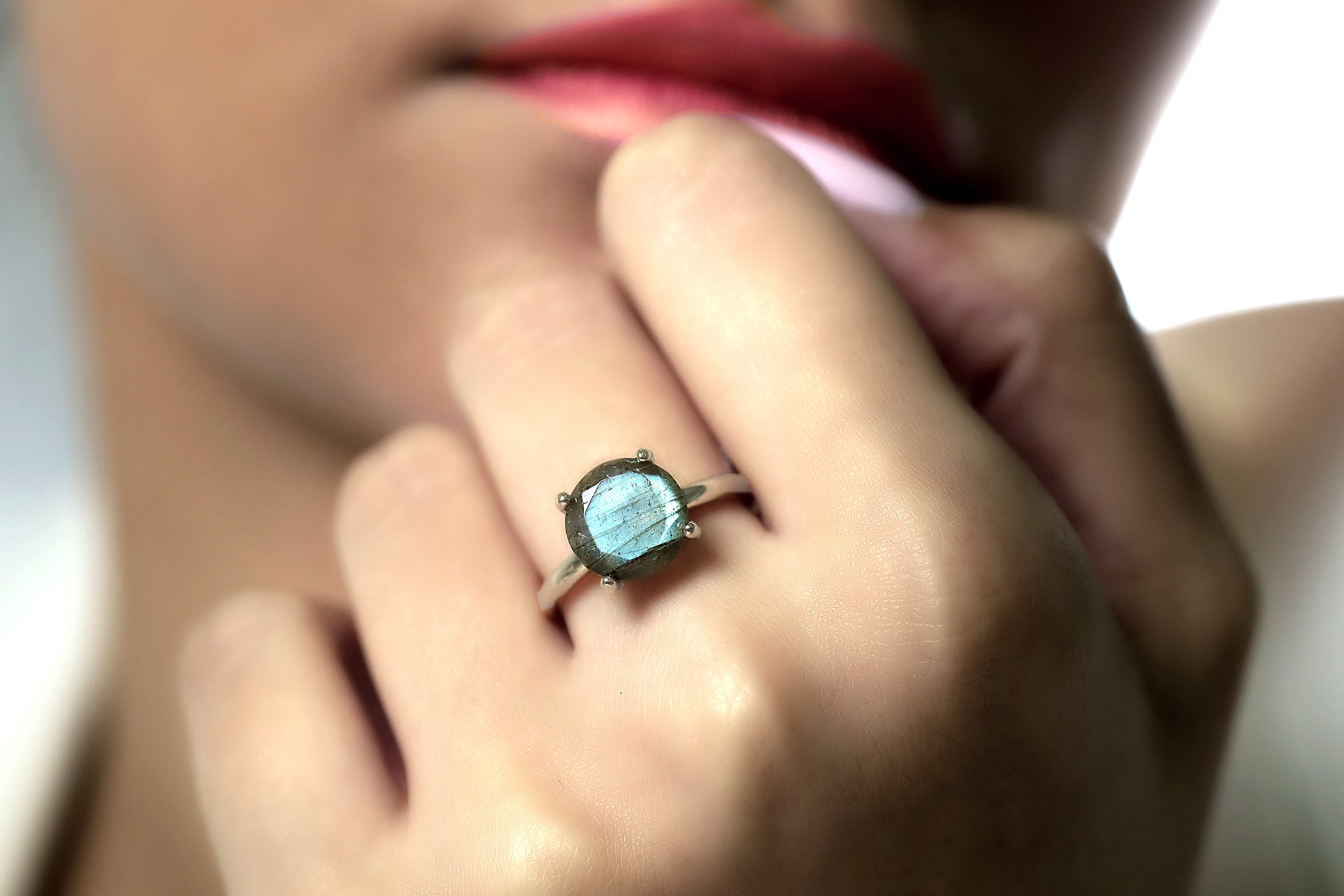 Labradorite Gemstone Ring in Rose Gold Rings Anemone Unique