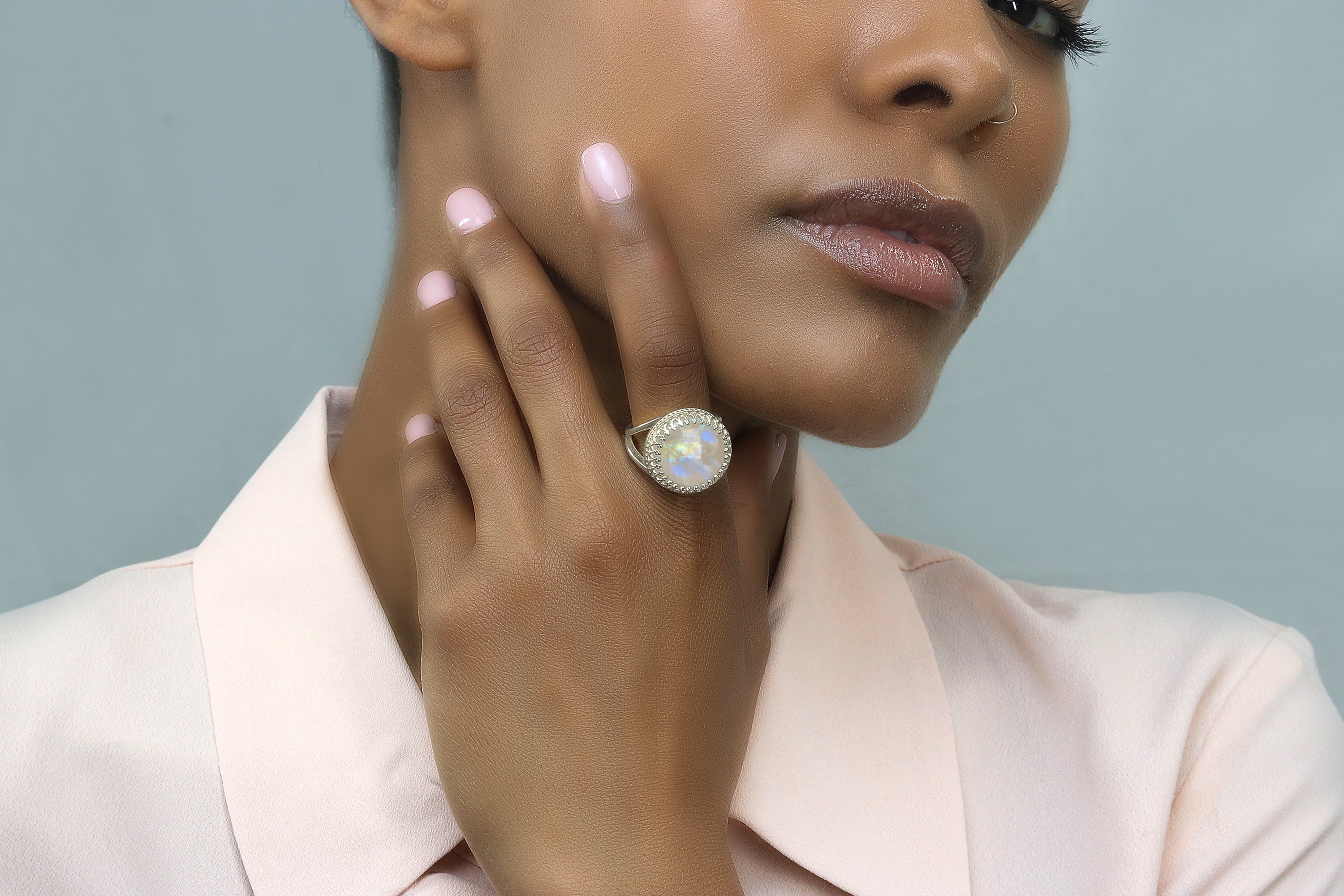 Statement Rose Gold Ring with Moonstone Gemstone Rings Anemone Jewelry
