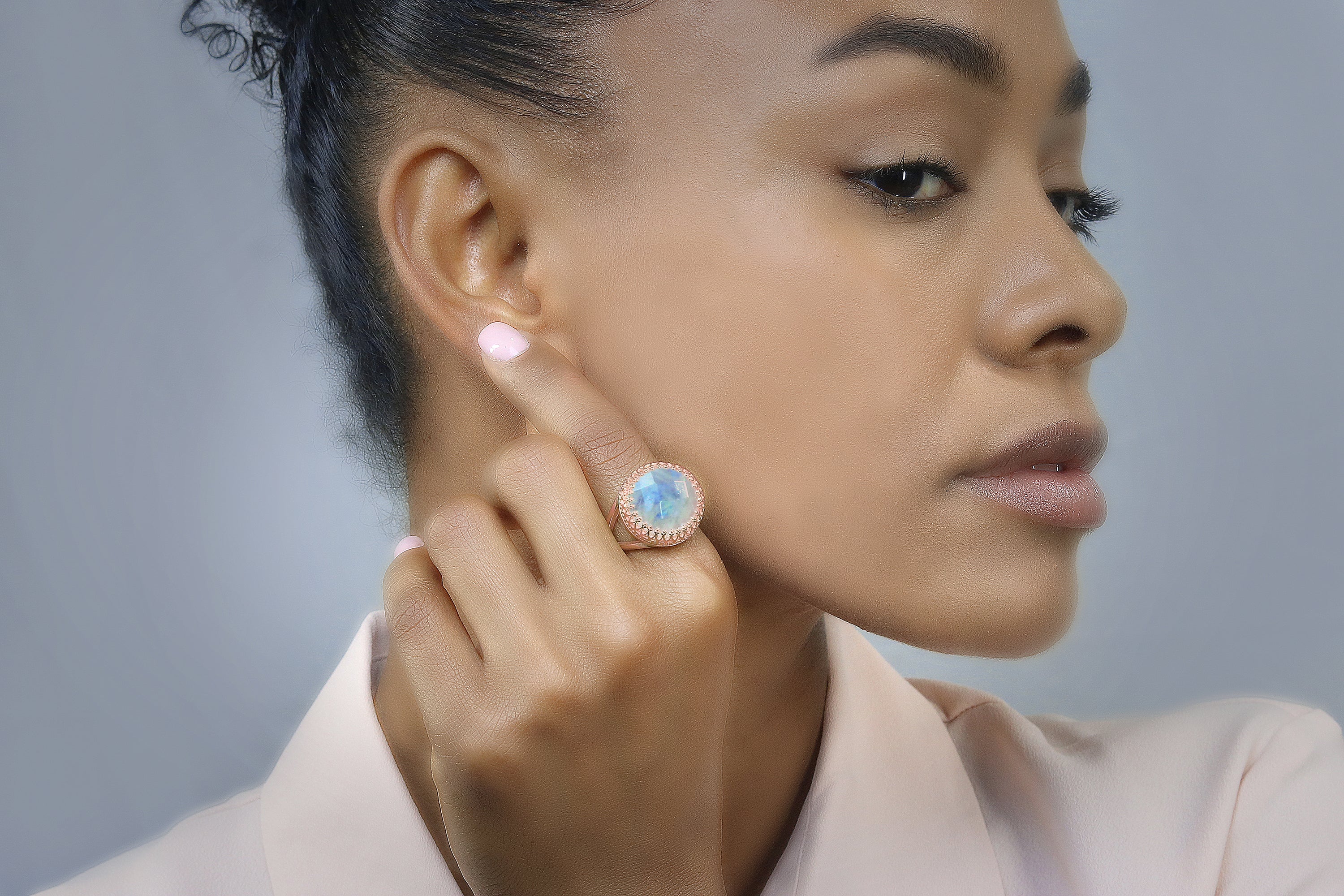 Statement Rose Gold Ring with Moonstone Gemstone Rings Anemone Jewelry