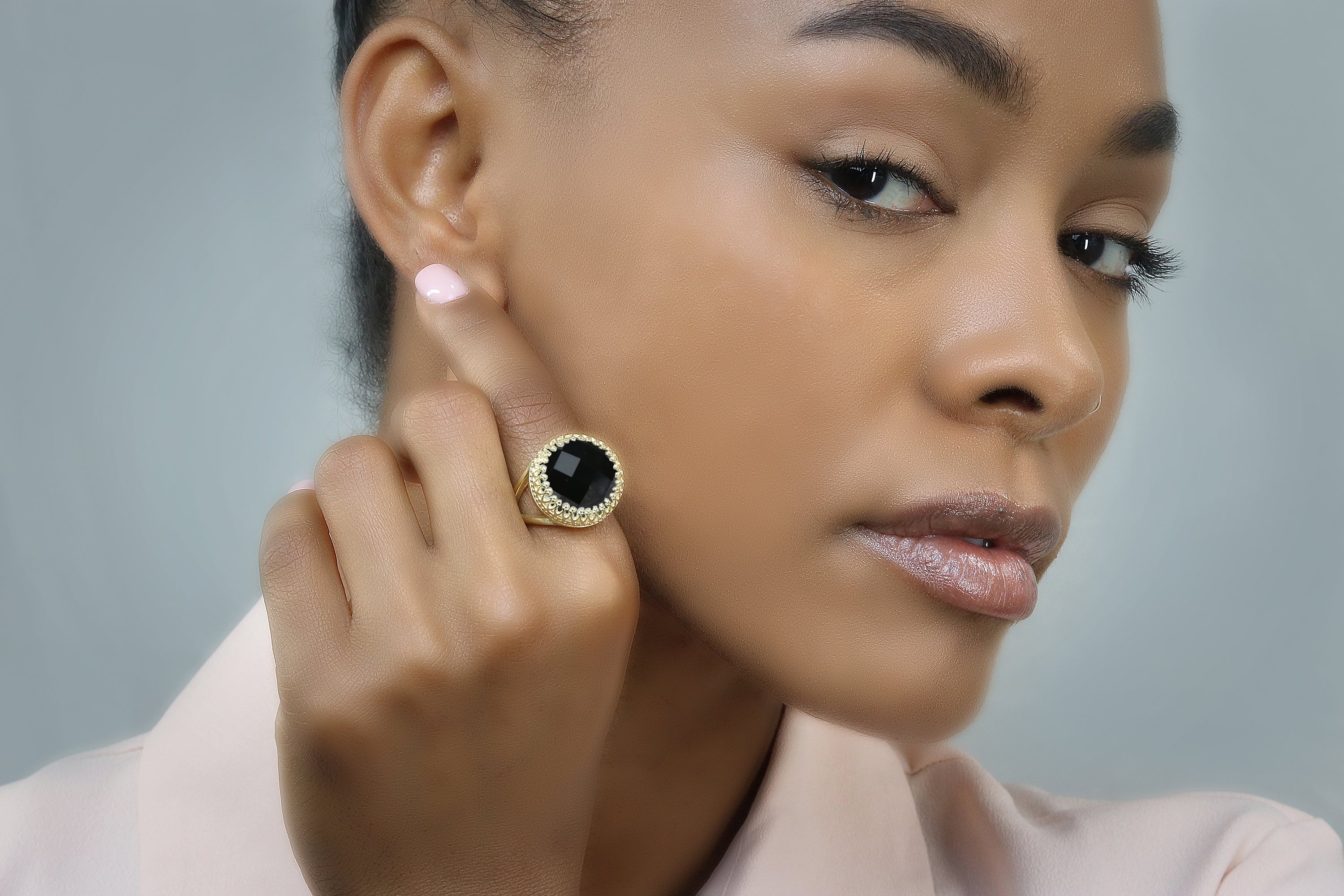 Striking Black Onyx Ring with 14k Gold-filled Band Rings Anemone Jewelry