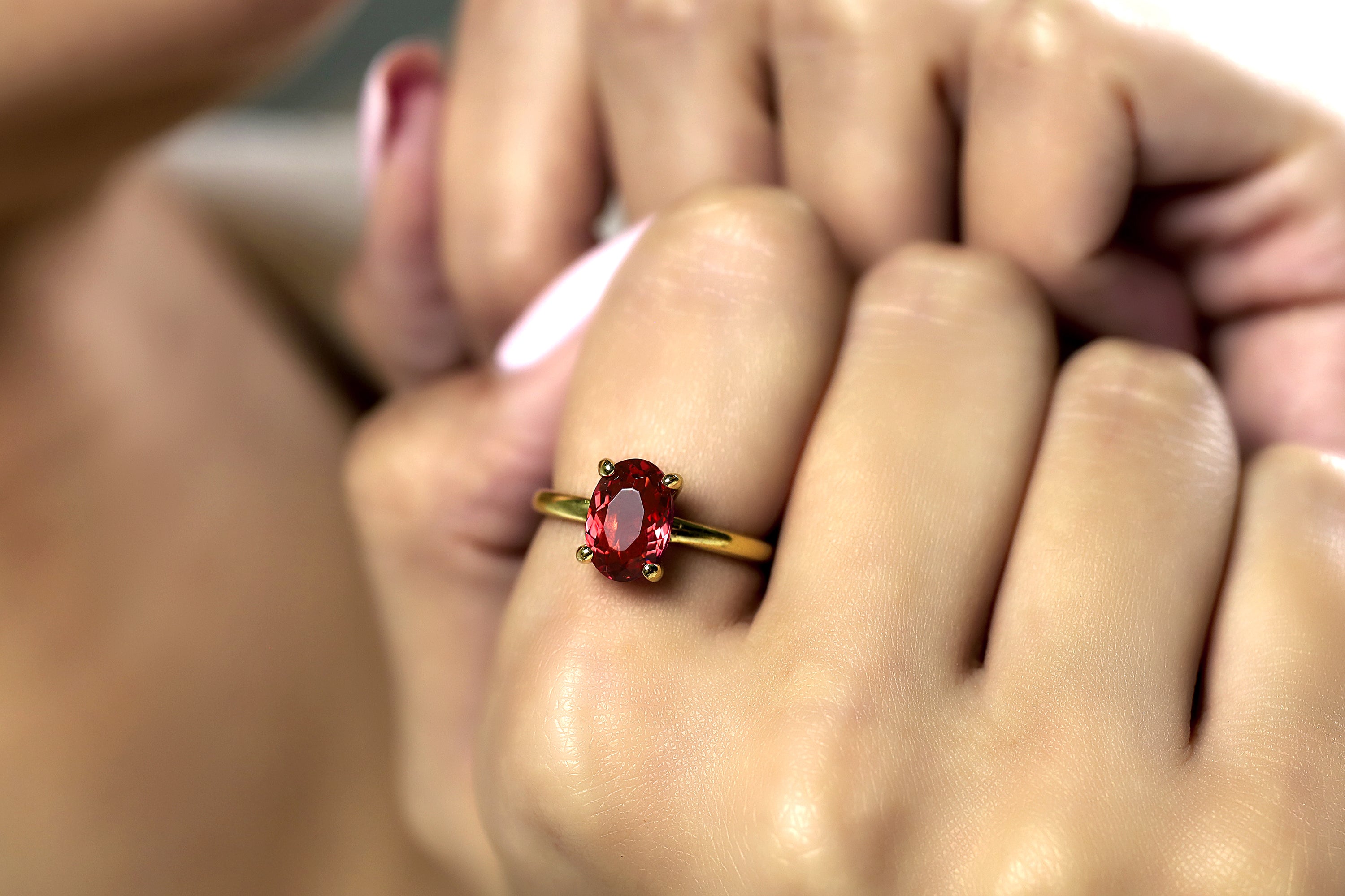 Oval Pink Tourmaline Solitaire Gold Ring Rings Anemone Unique