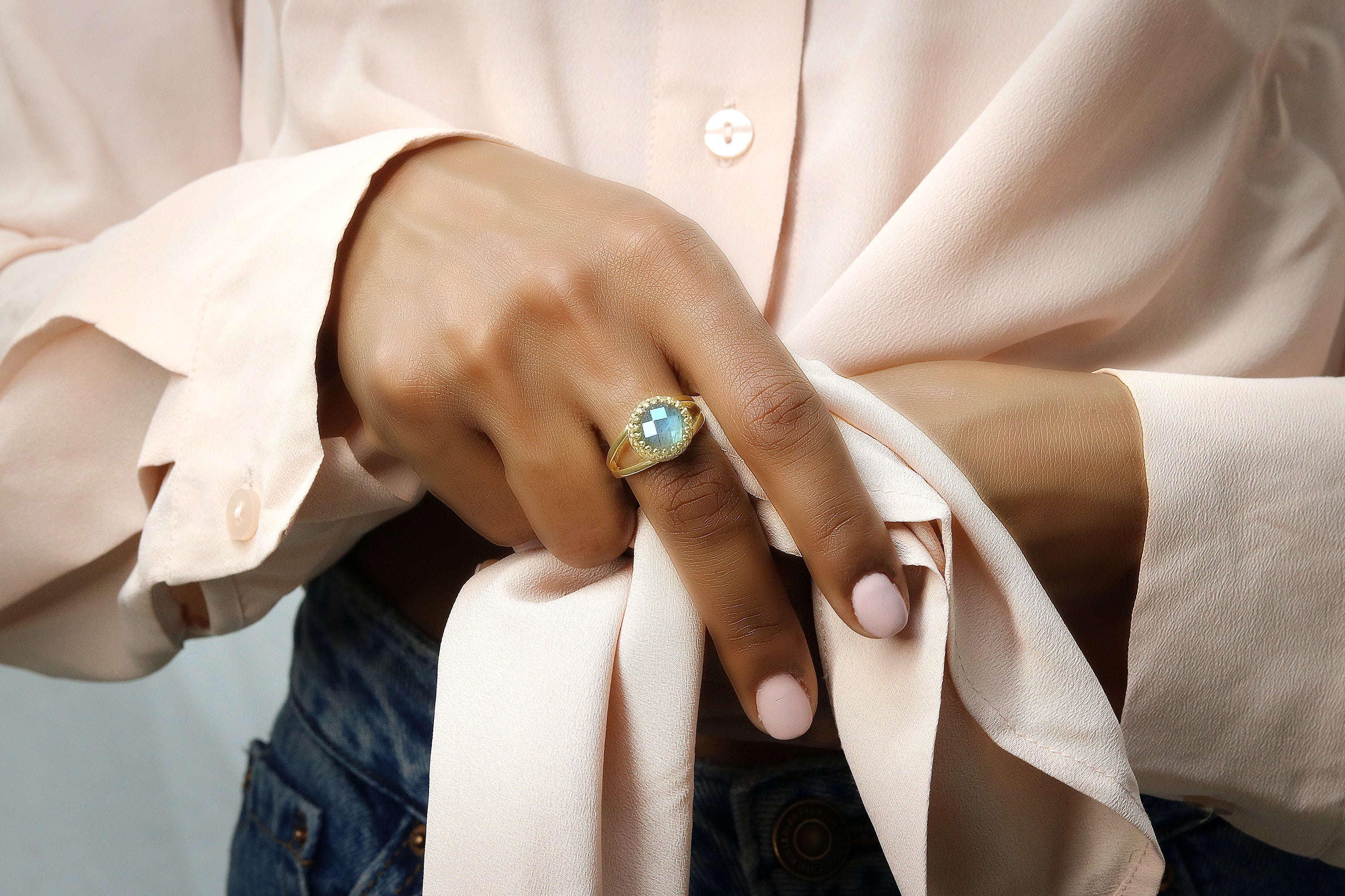 Colorful Labradorite Ring in 14k Rose Gold Rings Anemone Jewelry