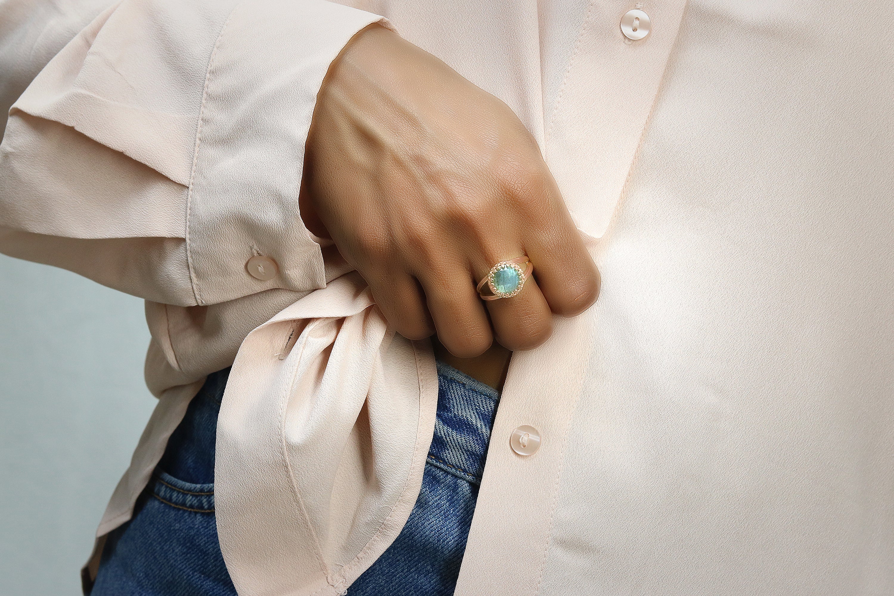 Colorful Labradorite Ring in 14k Rose Gold Rings Anemone Jewelry