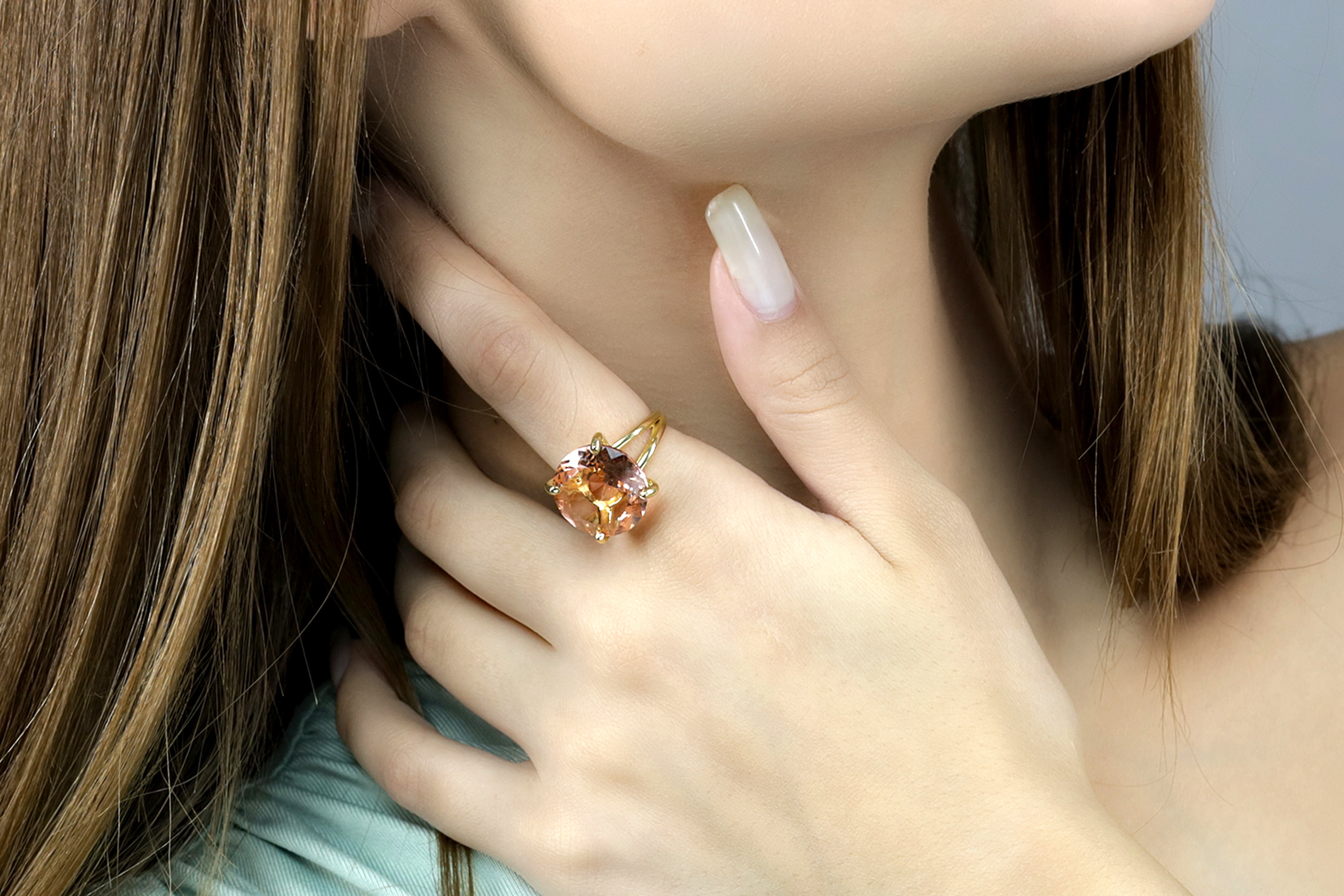 Gold Cocktail Morganite Double Band Ring Rings Anemone Jewelry