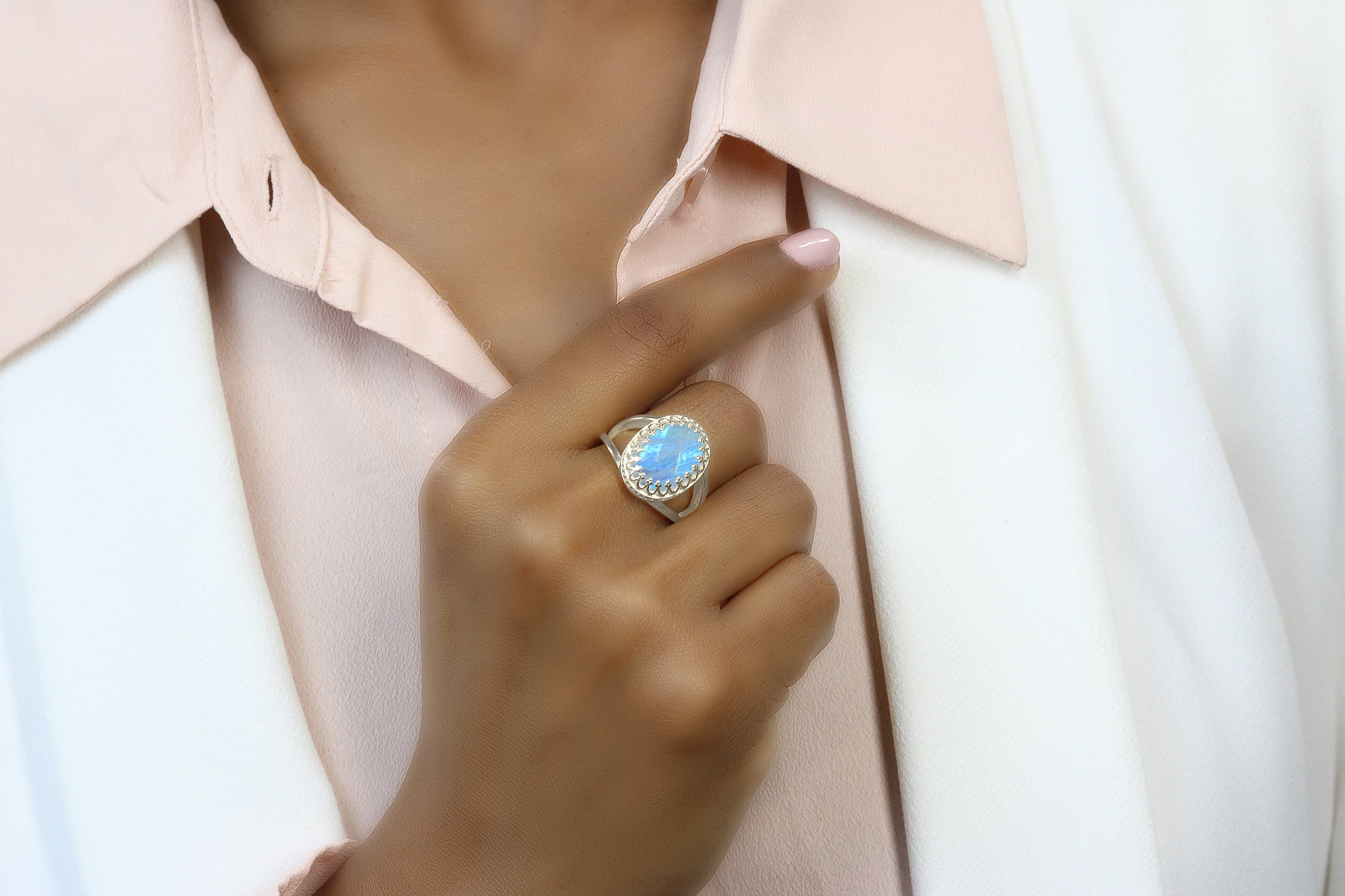 Oval Moonstone Gold Filled Ring for Women Rings Anemone Jewelry