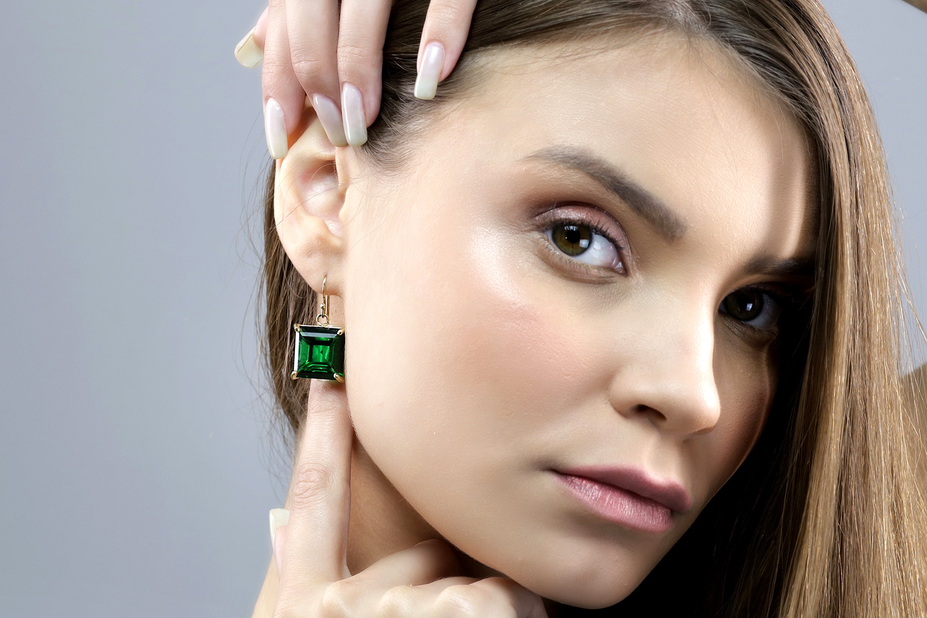 14k Gold Filled Dangle Emerald Square Earrings Earrings Anemone Jewelry