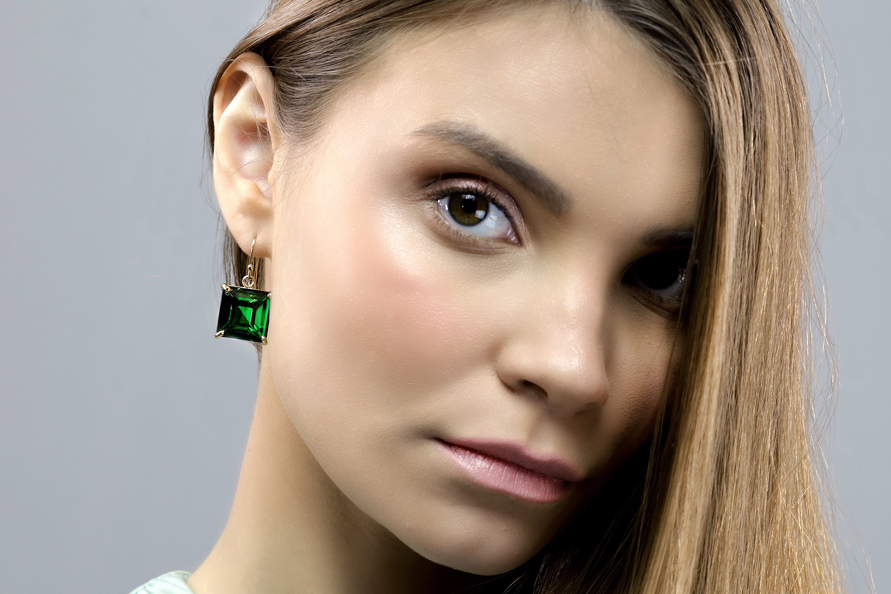 14k Gold Filled Dangle Emerald Square Earrings Earrings Anemone Jewelry