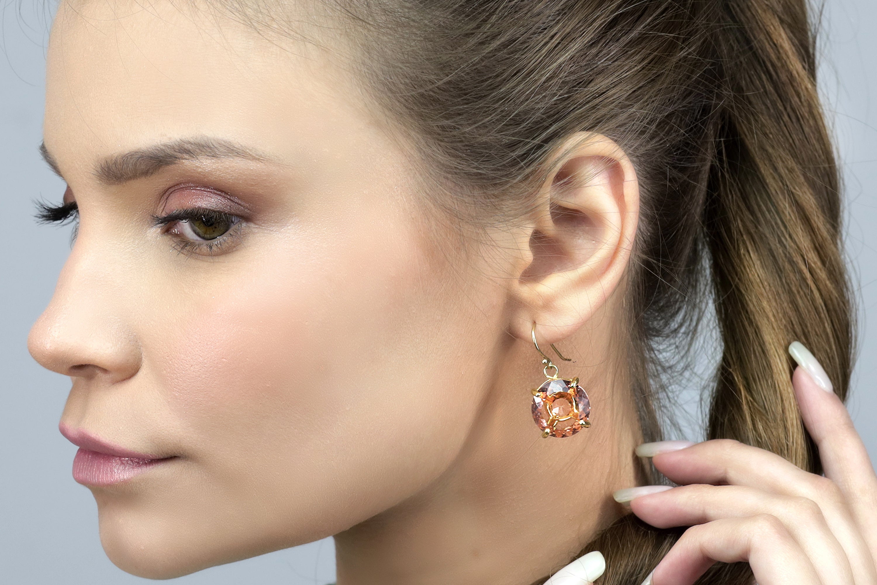 Round Cut Morganite Gemstone Earrings in Gold Earrings Anemone Jewelry