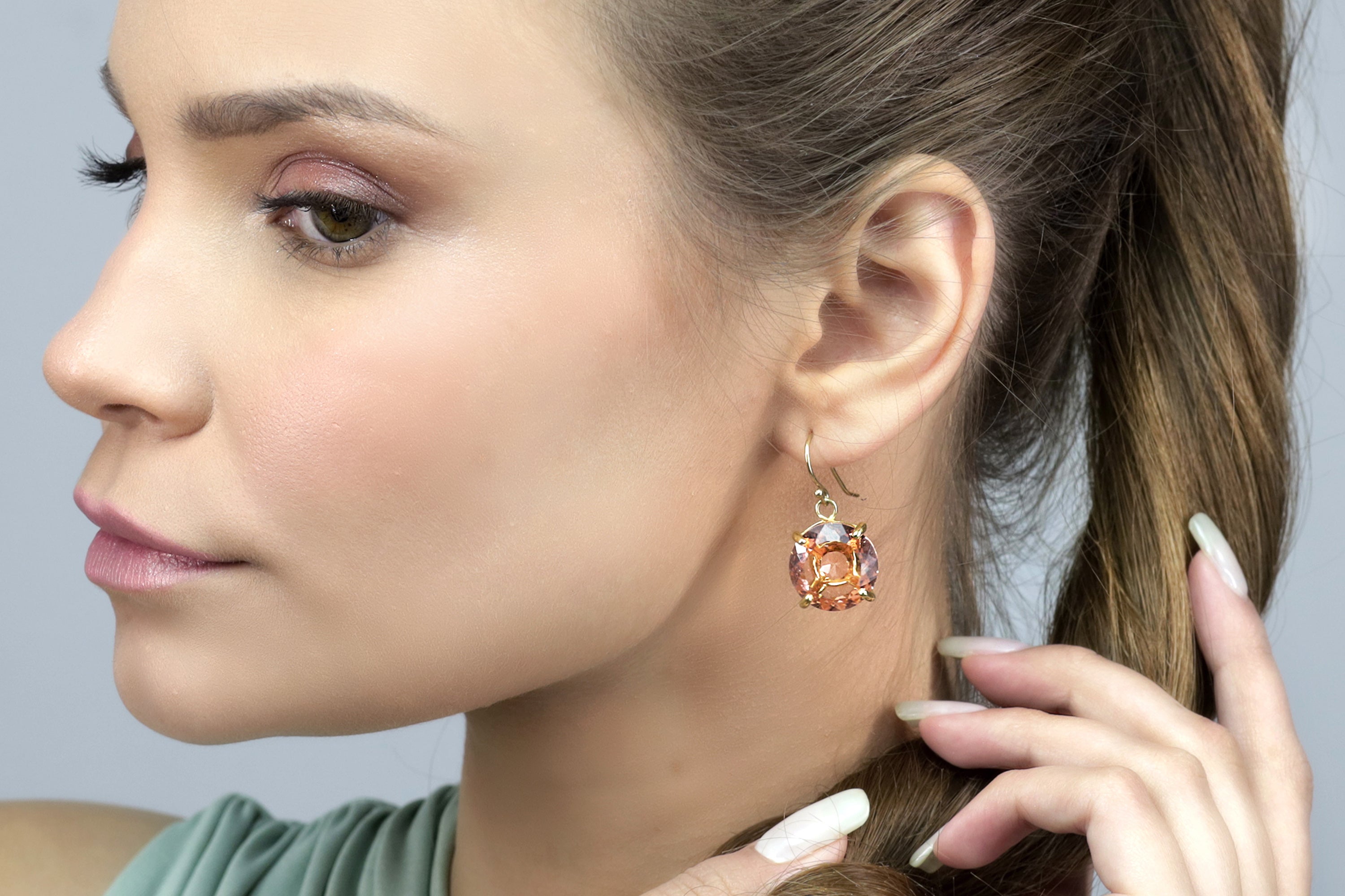 Round Cut Morganite Gemstone Earrings in Gold Earrings Anemone Jewelry