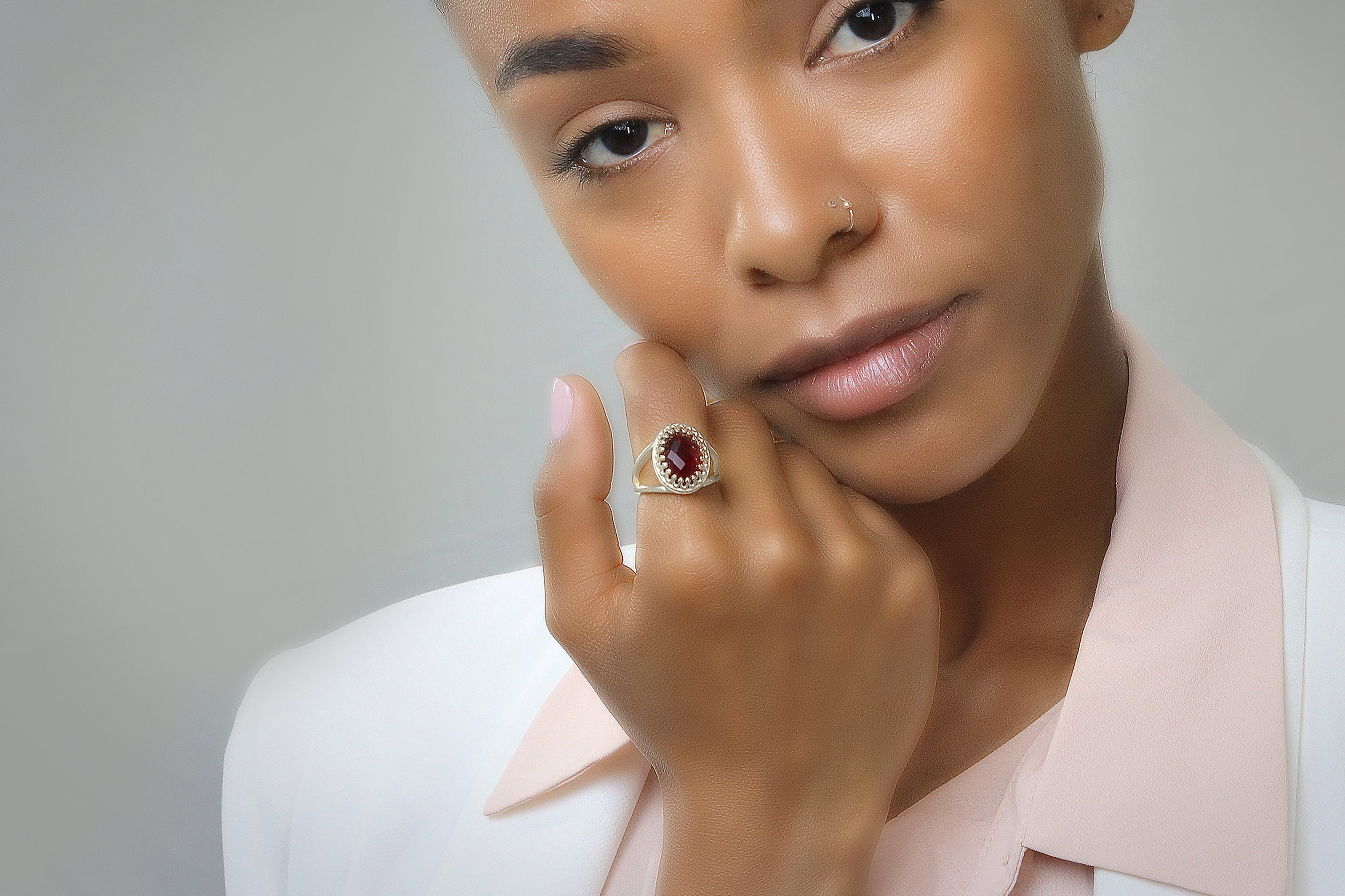 Stunning Red Garnet in 14K Gold - Sterling Silver Rings Anemone Jewelry