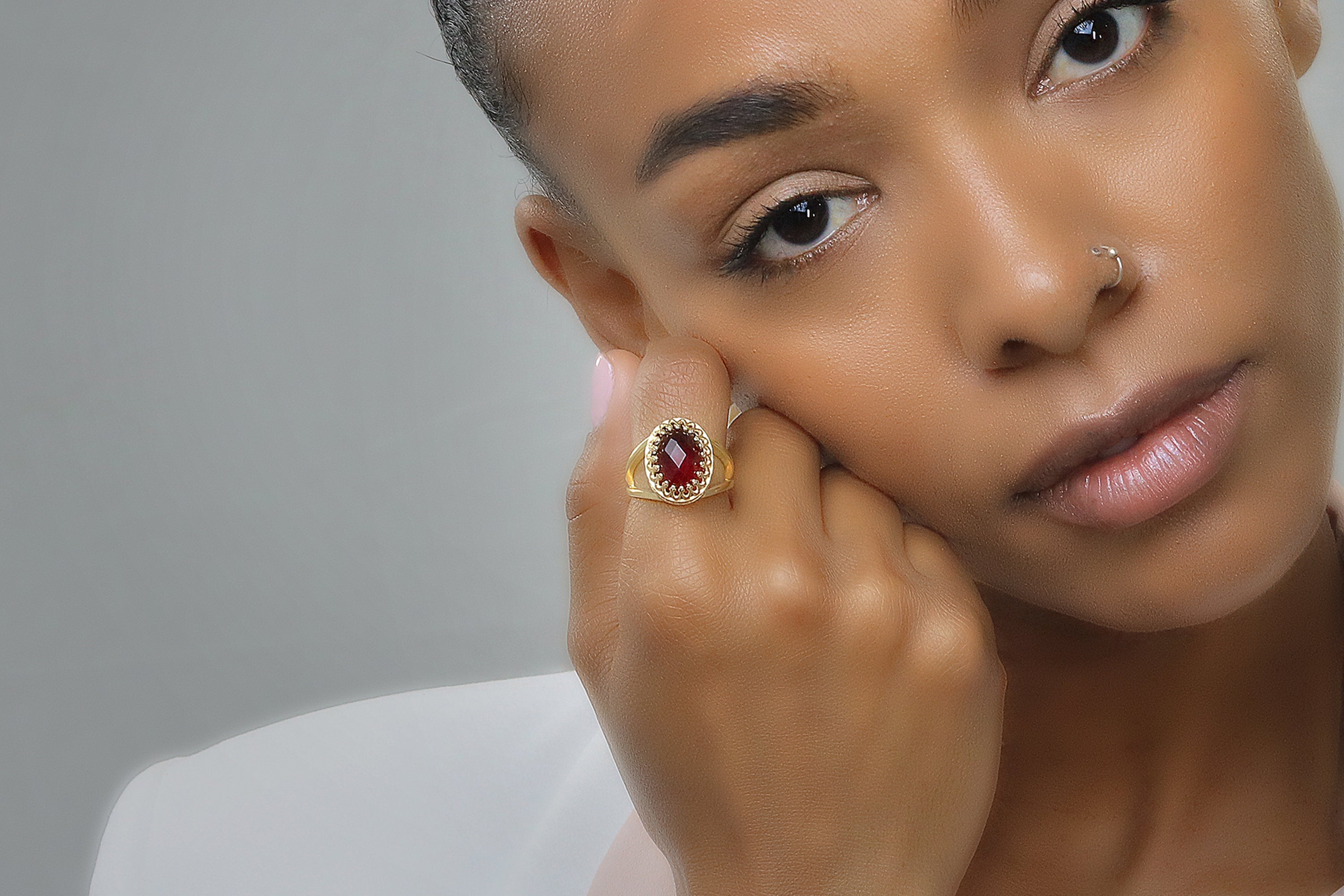 Stunning Red Garnet in 14K Gold - Sterling Silver Rings Anemone Jewelry