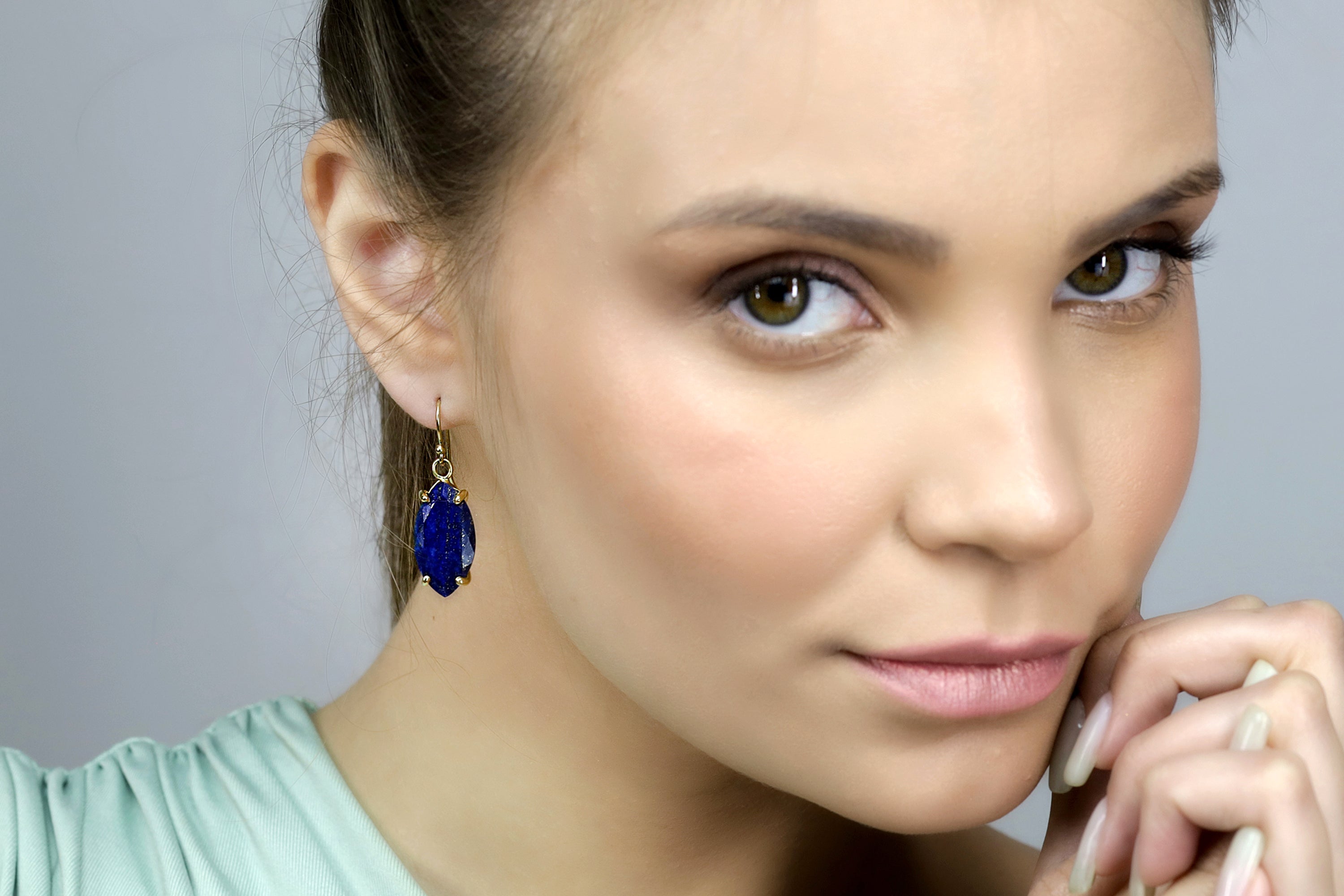 14k Gold Marquise Cut Lapis Lazuli Gemstone Earrings Earrings Anemone Jewelry