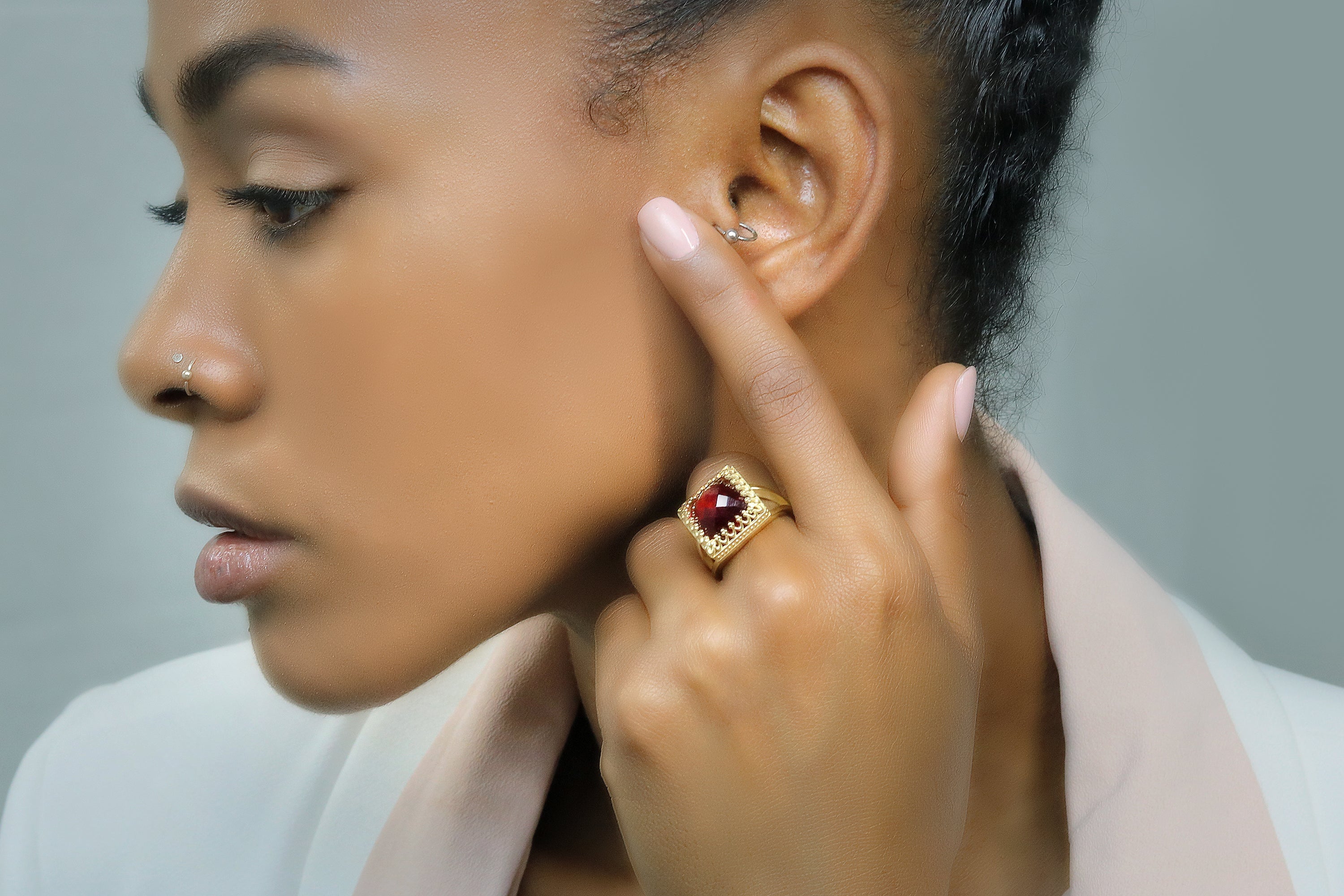 Artisan Red Garnet Sterling Silver Ring Rings Anemone Jewelry