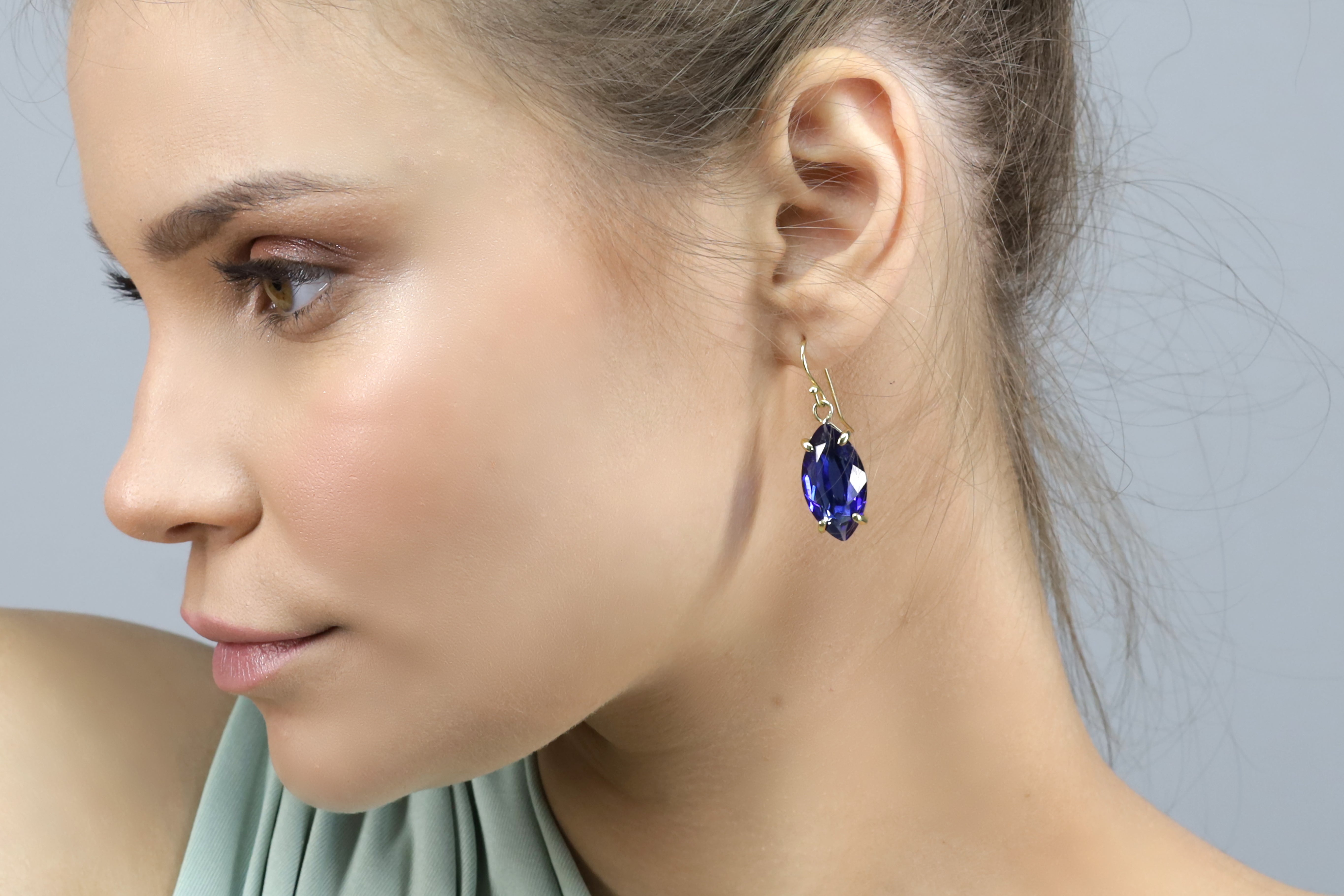 Blue Sapphire Precious Dangle Marquise Gemstone Gold Earrings Earrings Anemone Jewelry