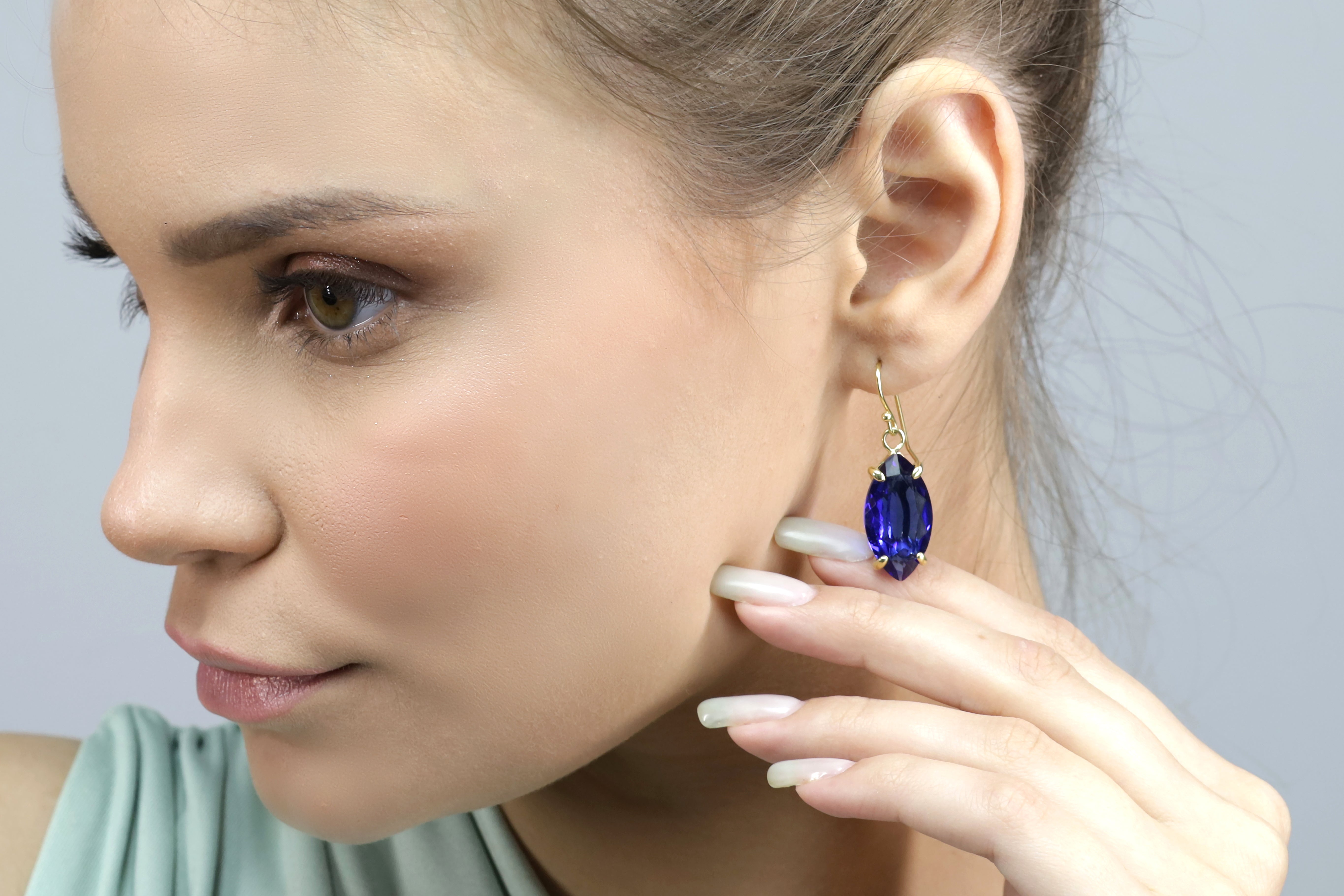 Blue Sapphire Precious Dangle Marquise Gemstone Gold Earrings Earrings Anemone Jewelry