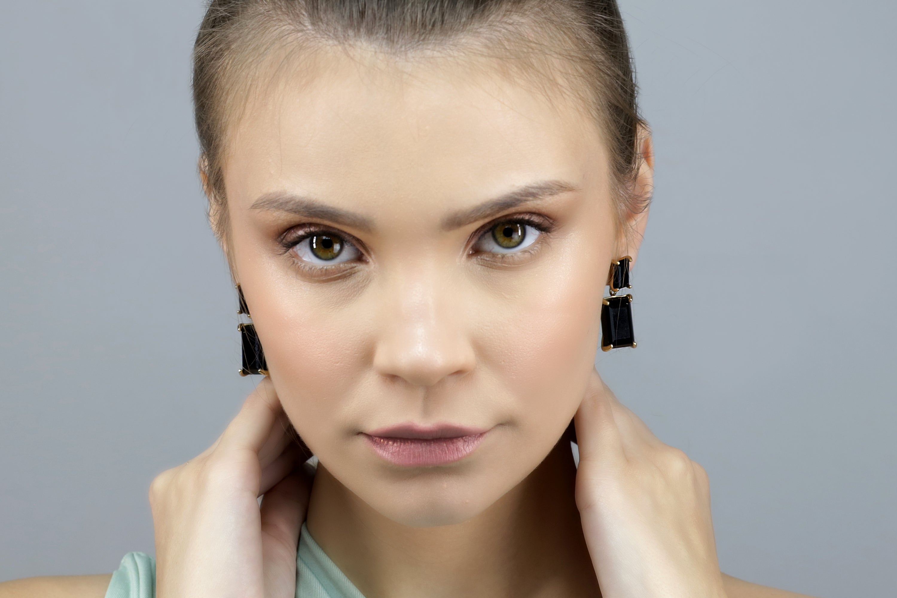 Dangle Rectangle Black Onyx Earrings in Gold Earrings Anemone Jewelry