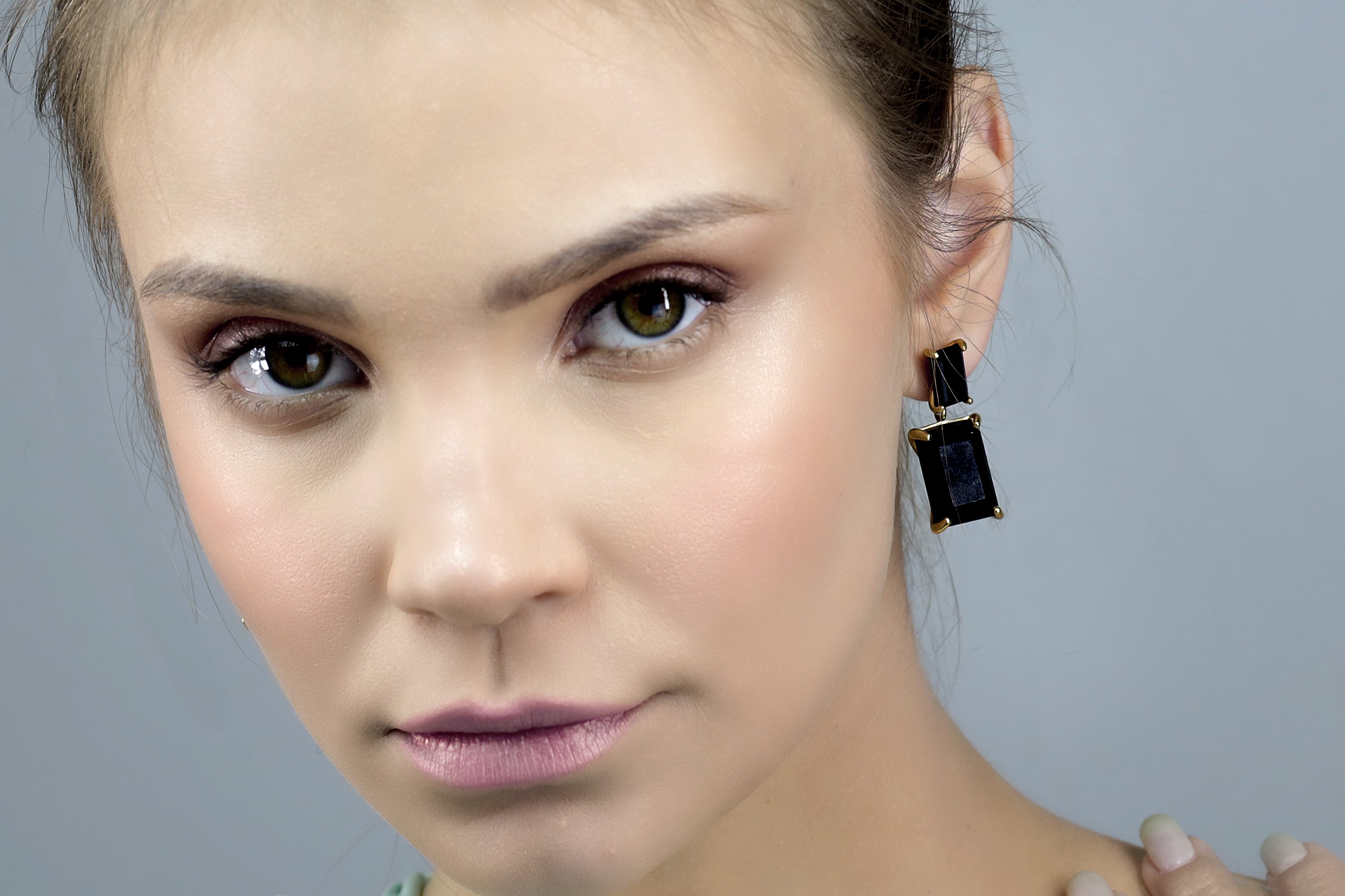 Dangle Rectangle Black Onyx Earrings in Gold Earrings Anemone Jewelry