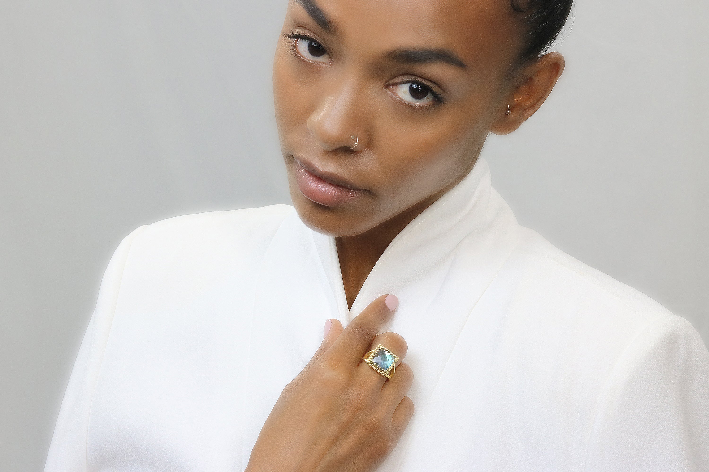 Colorful Labradorite Ring in 14k Gold-filled Band Rings Anemone Jewelry