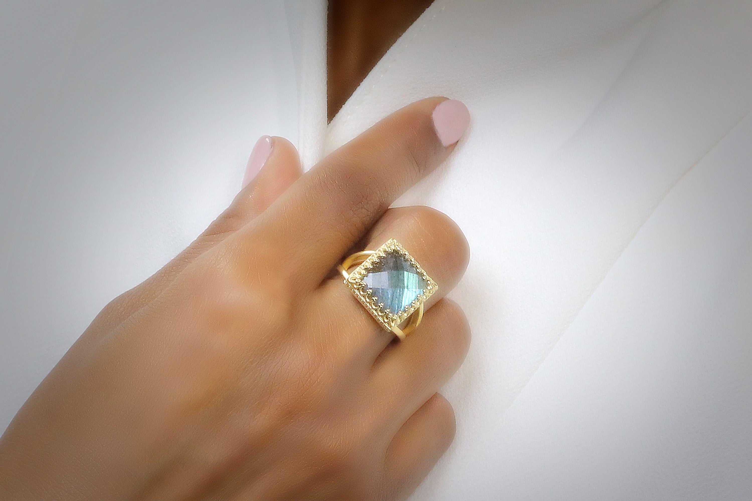 Labradorite Ring with 14k Rose Gold-filled Band Rings Anemone Jewelry