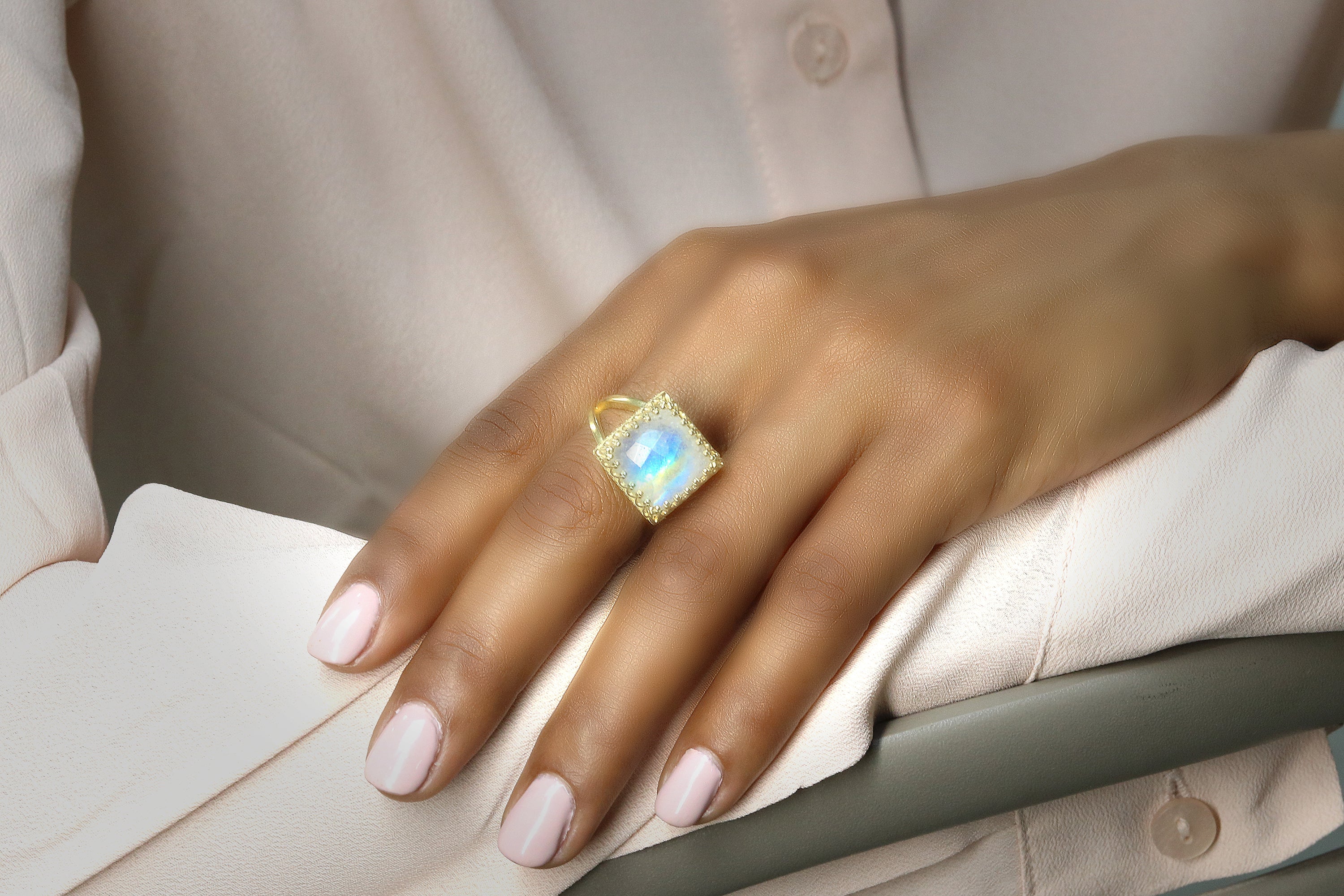 Attractive Moonstone Ring with 14K Rose Gold-filled Band Rings Anemone Jewelry