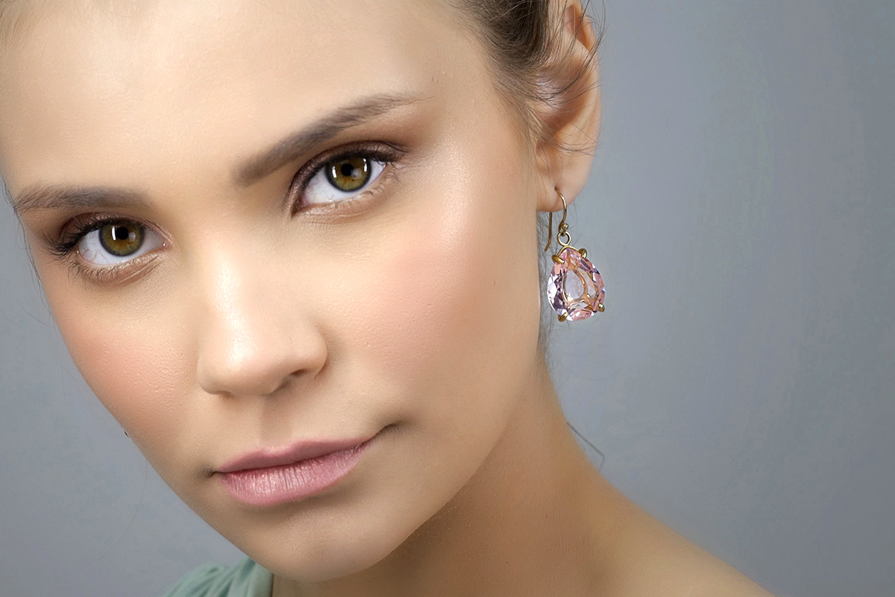 Long Pear Rose Quartz Gemstone Gold Earrings Earrings Anemone Jewelry