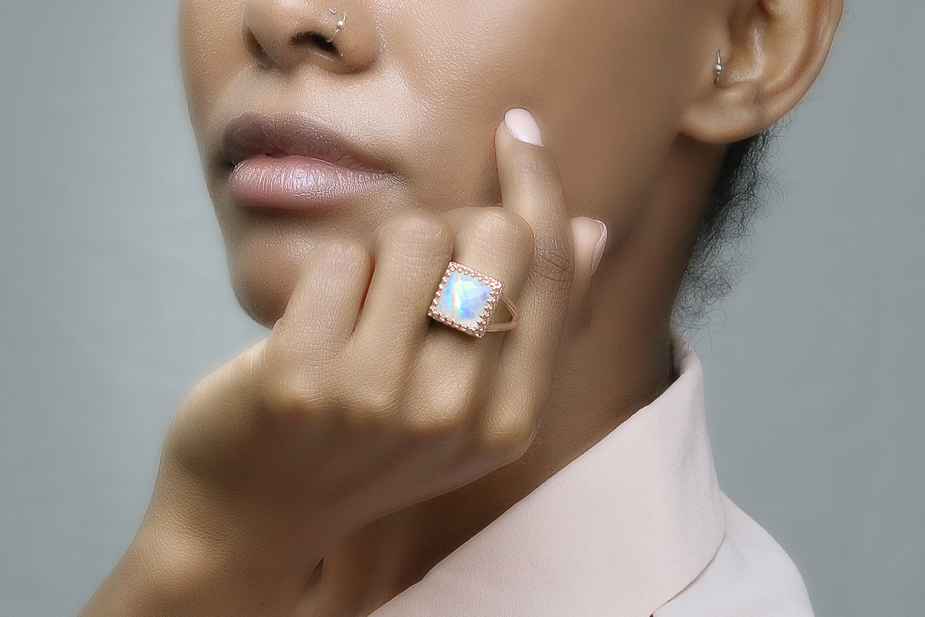 Attractive Moonstone Ring with 14K Rose Gold-filled Band Rings Anemone Jewelry