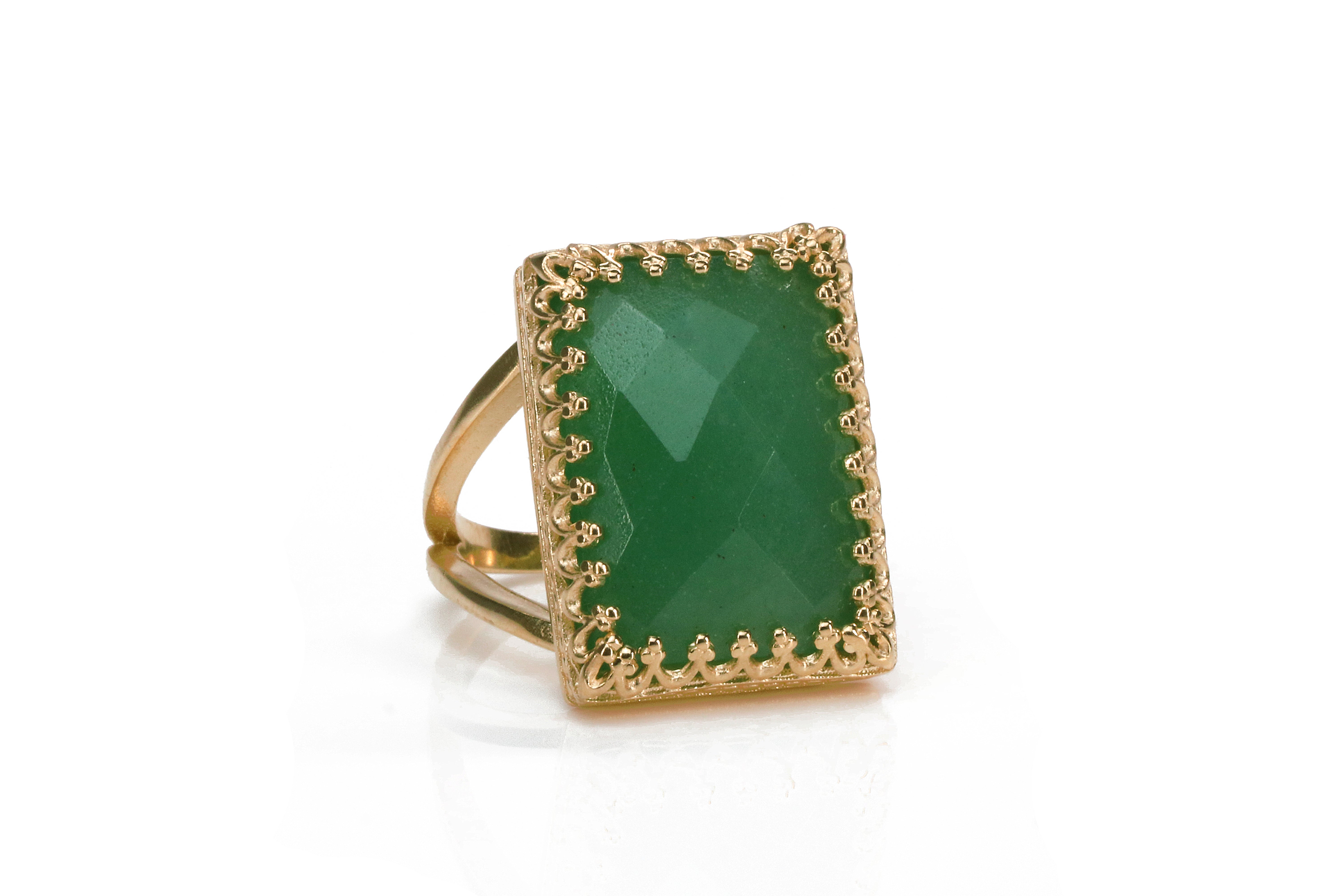 Stunning Green Onyx in 14k Rose Gold-filled Double Band Rings Anemone Jewelry