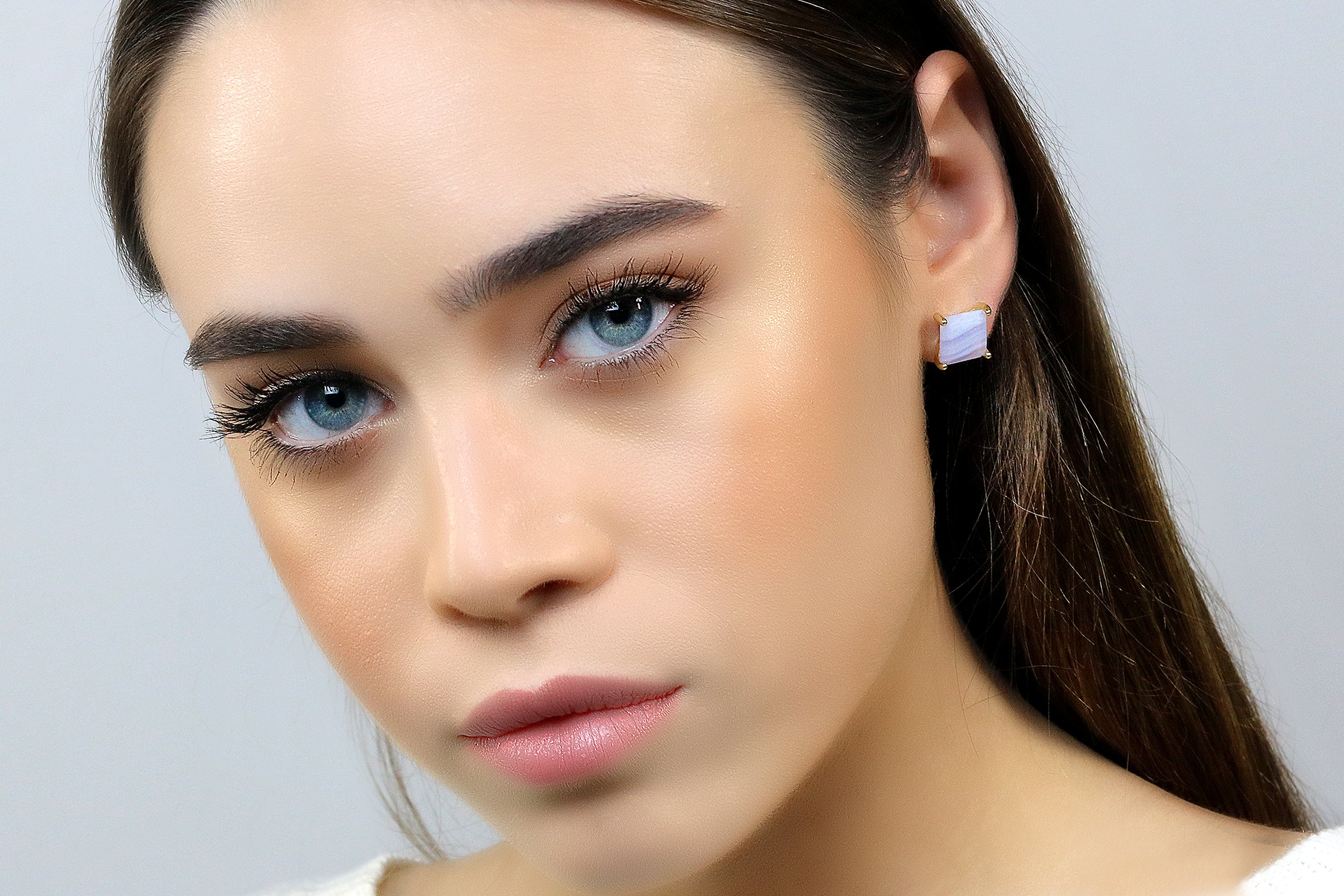 Blue Lace Agate Gold Stud Earrings Earrings Anemone Unique