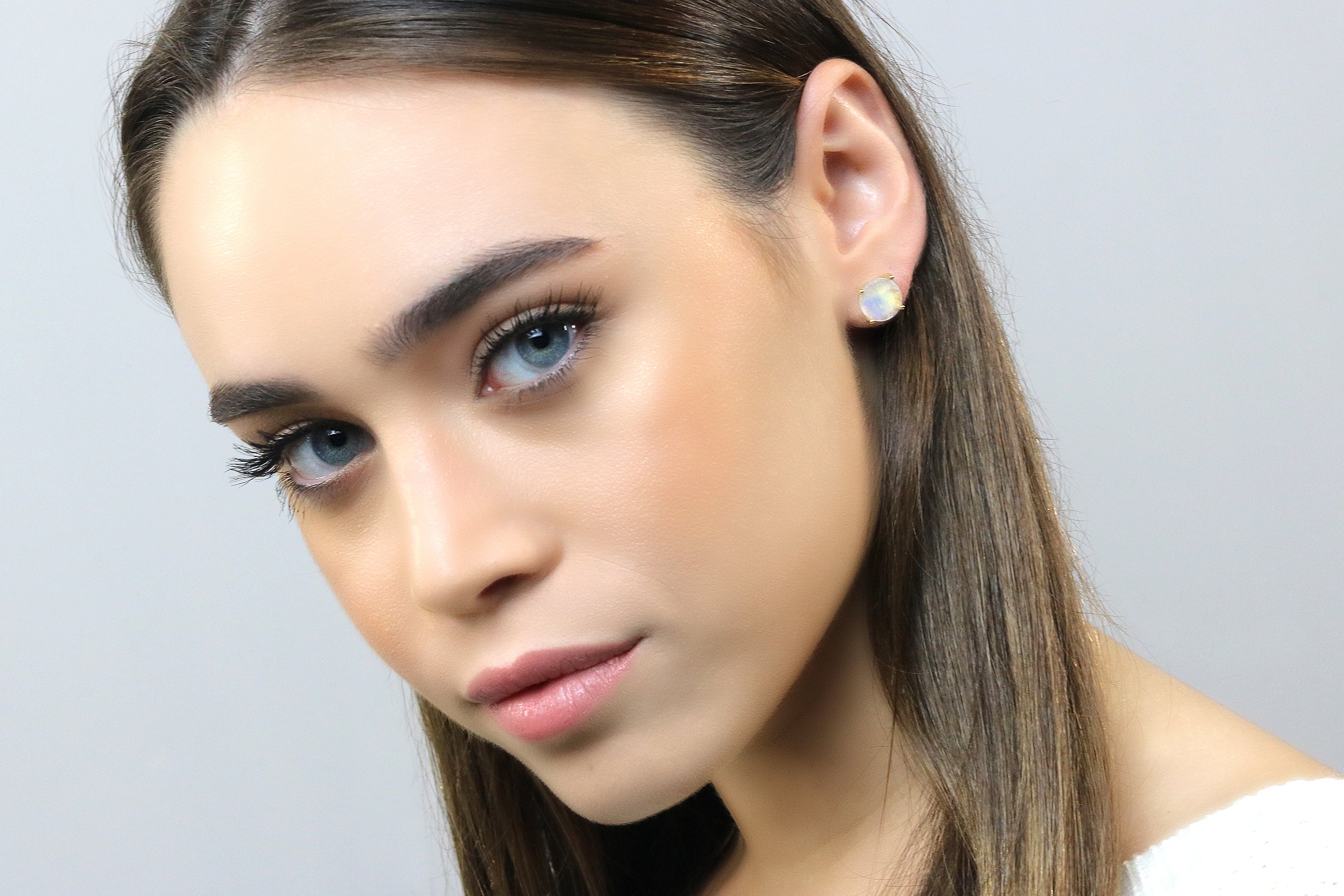 Classic Round Stud Moonstone Gold Earrings Earrings Anemone Unique