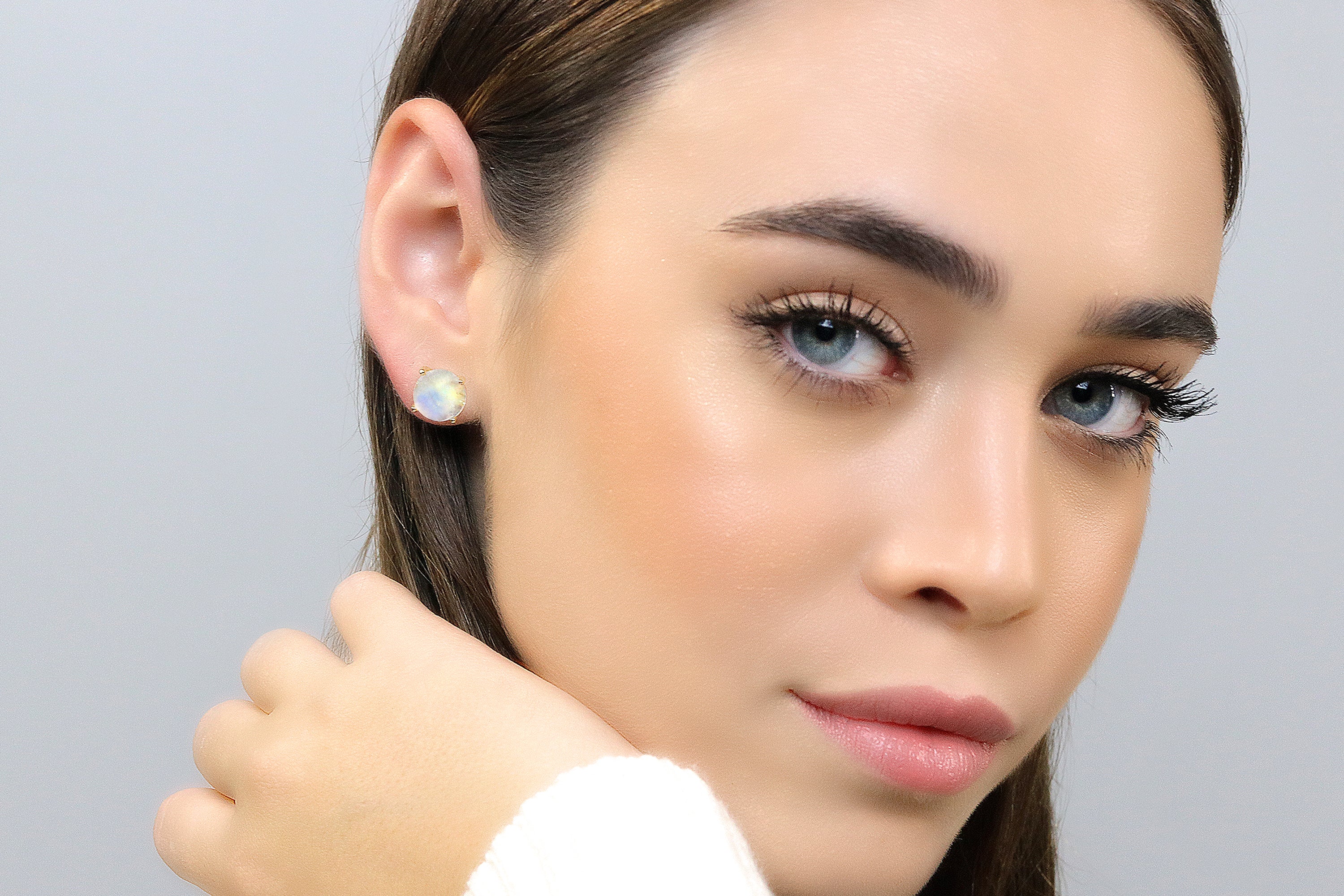 Round Moonstone Womens Silver Stud Earrings Earrings Anemone Unique