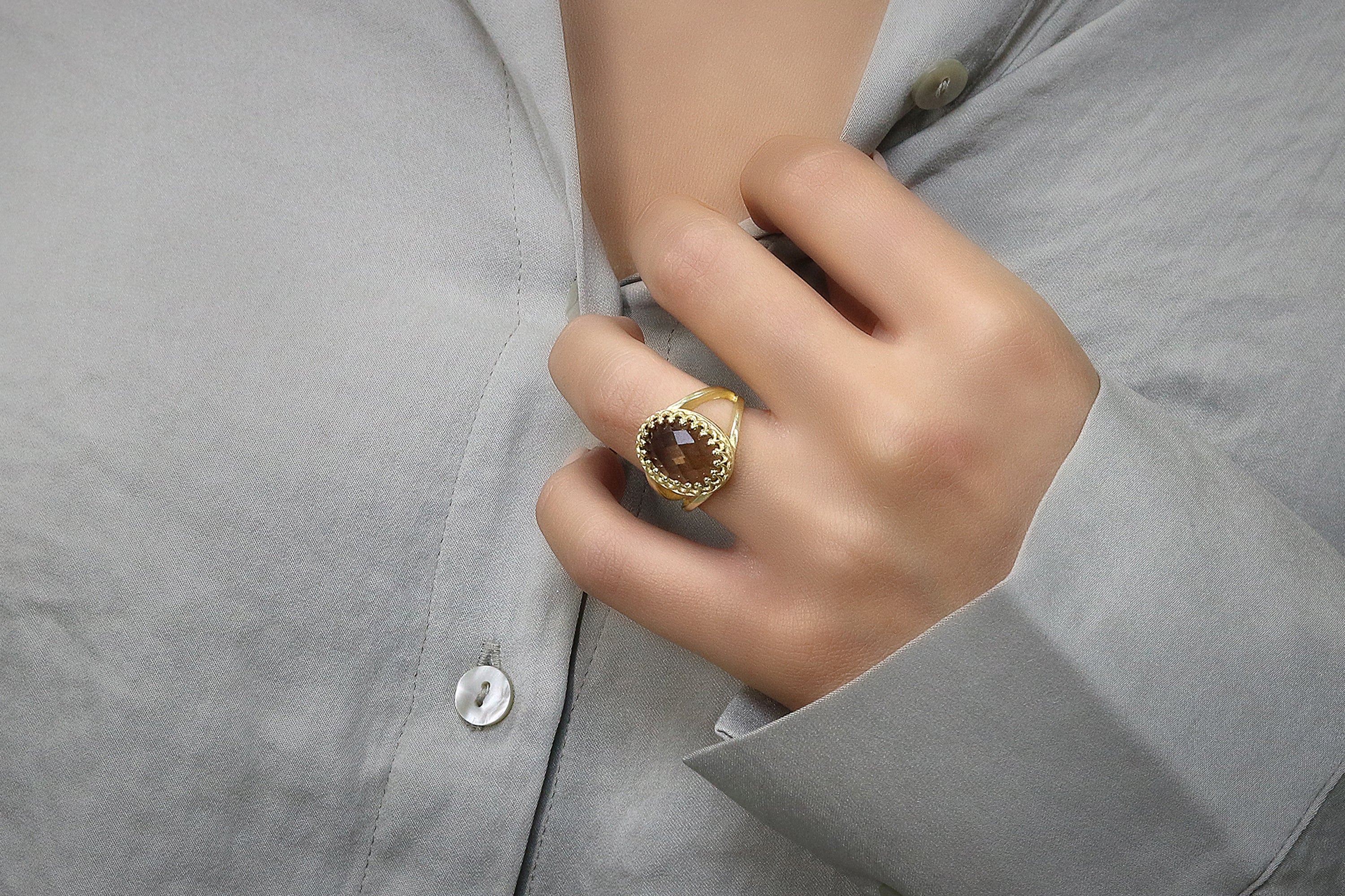 Oval Smoky Quartz 925 Silver Rings Rings Anemone Jewelry