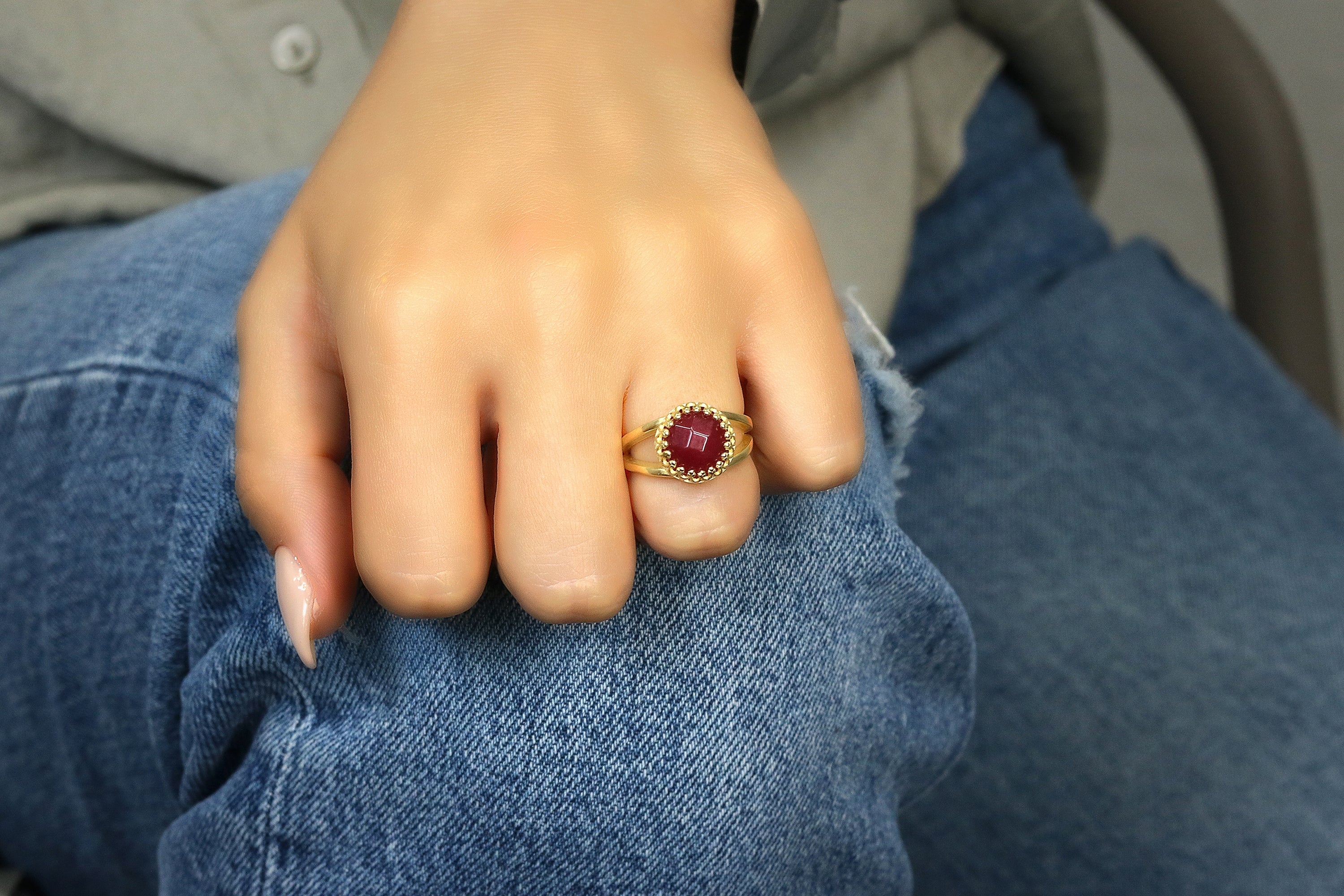 Delicate Jade Gemstone Handmade 14k Ring Rings Anemone Jewelry