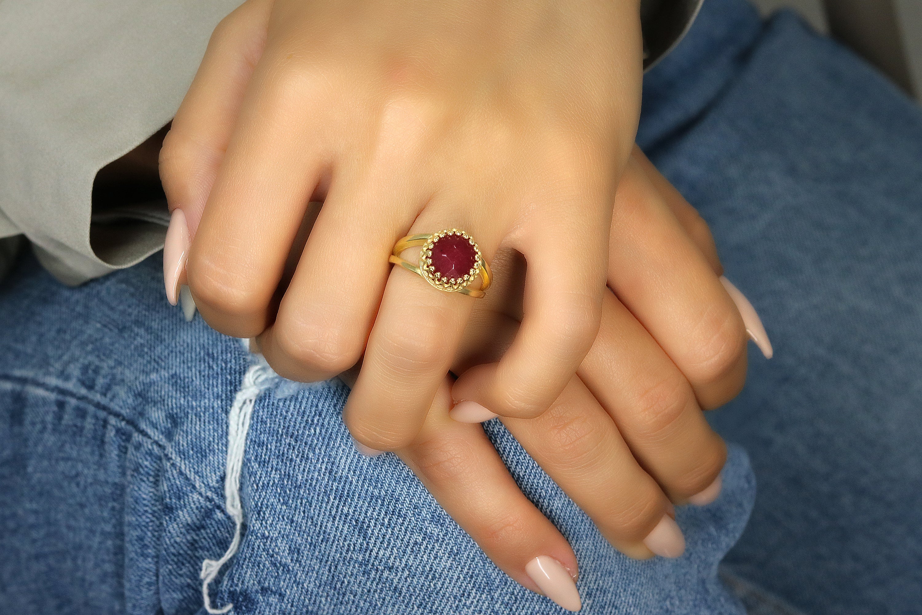 Intricate Red Jade Ring in Rose Gold Rings Anemone Jewelry