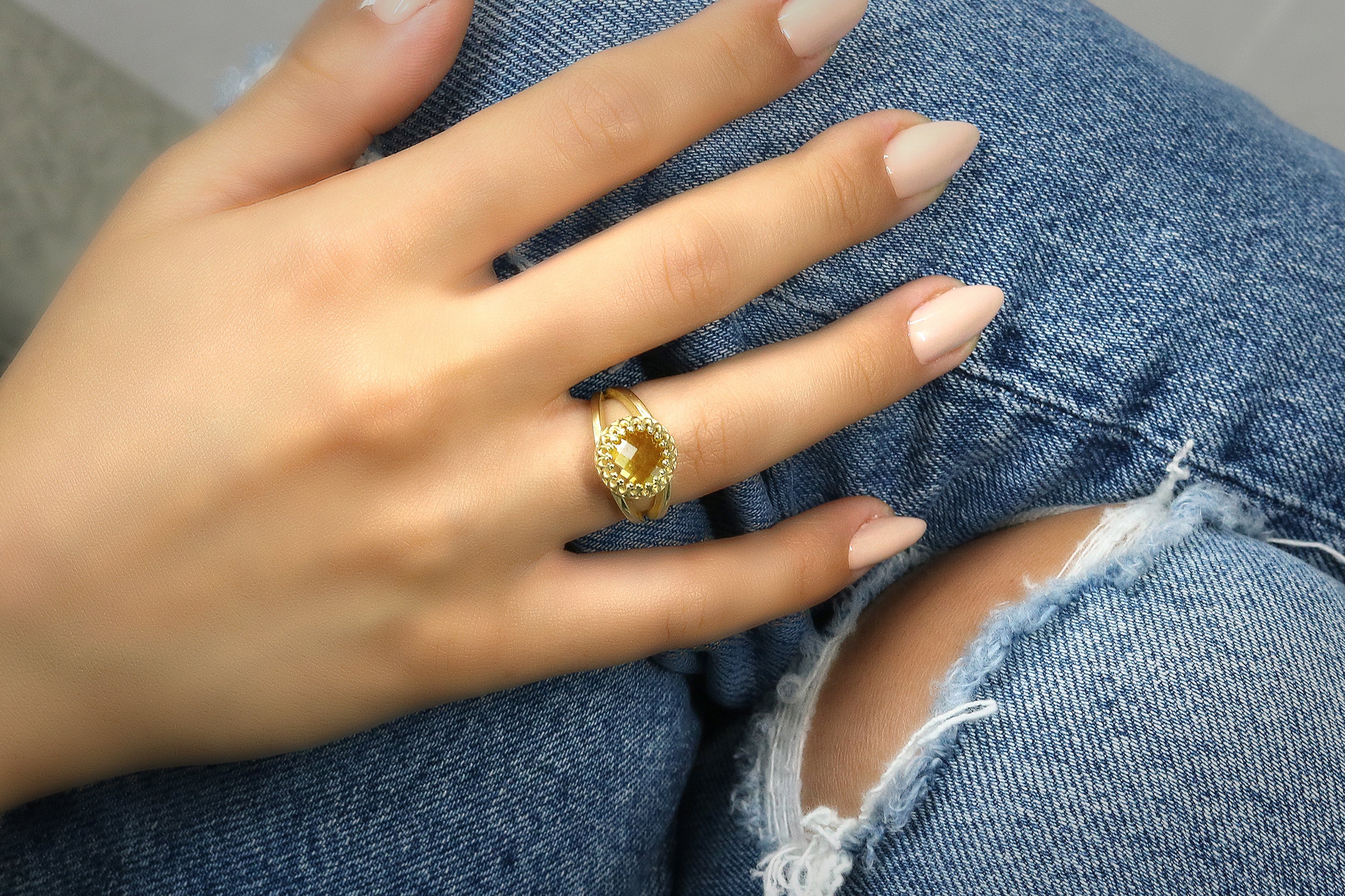 Citrine Ring with 14K Rose Gold-filled Double Band Rings Anemone Jewelry