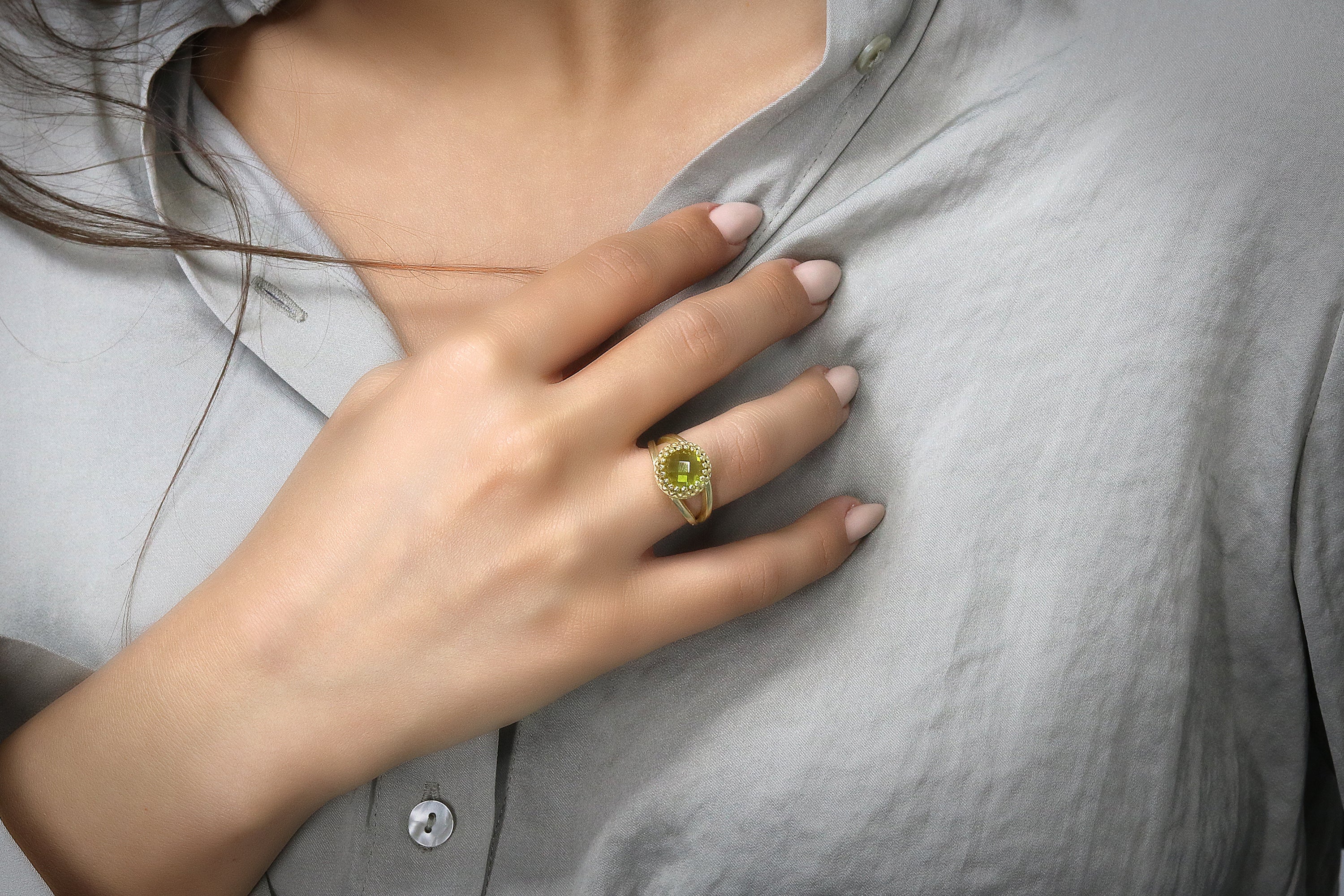 Radiant Peridot Ring in Sterling Silver Rings Anemone Jewelry