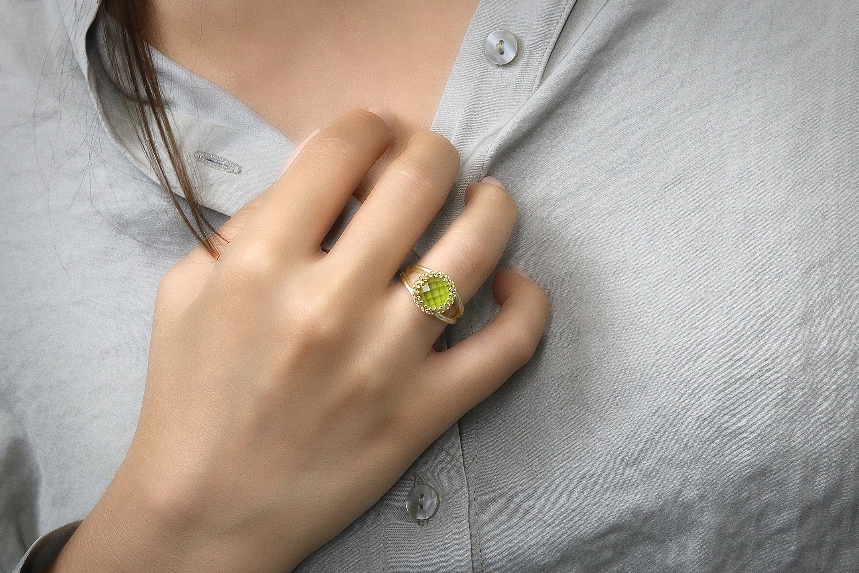 Radiant Peridot Ring in Sterling Silver Rings Anemone Jewelry