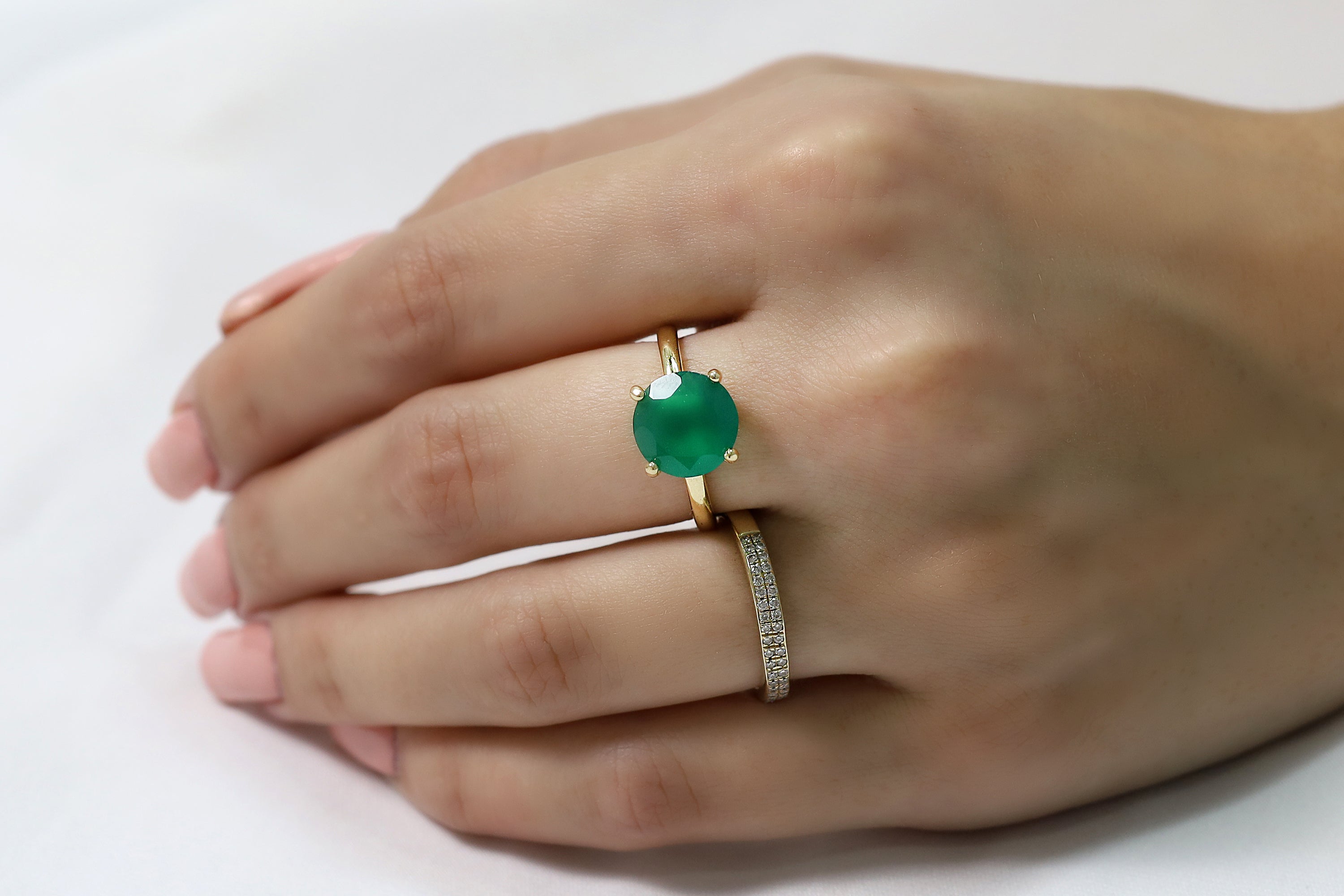 Solitaire Onyx Gemstone Rings in Gold Rings Anemone Unique