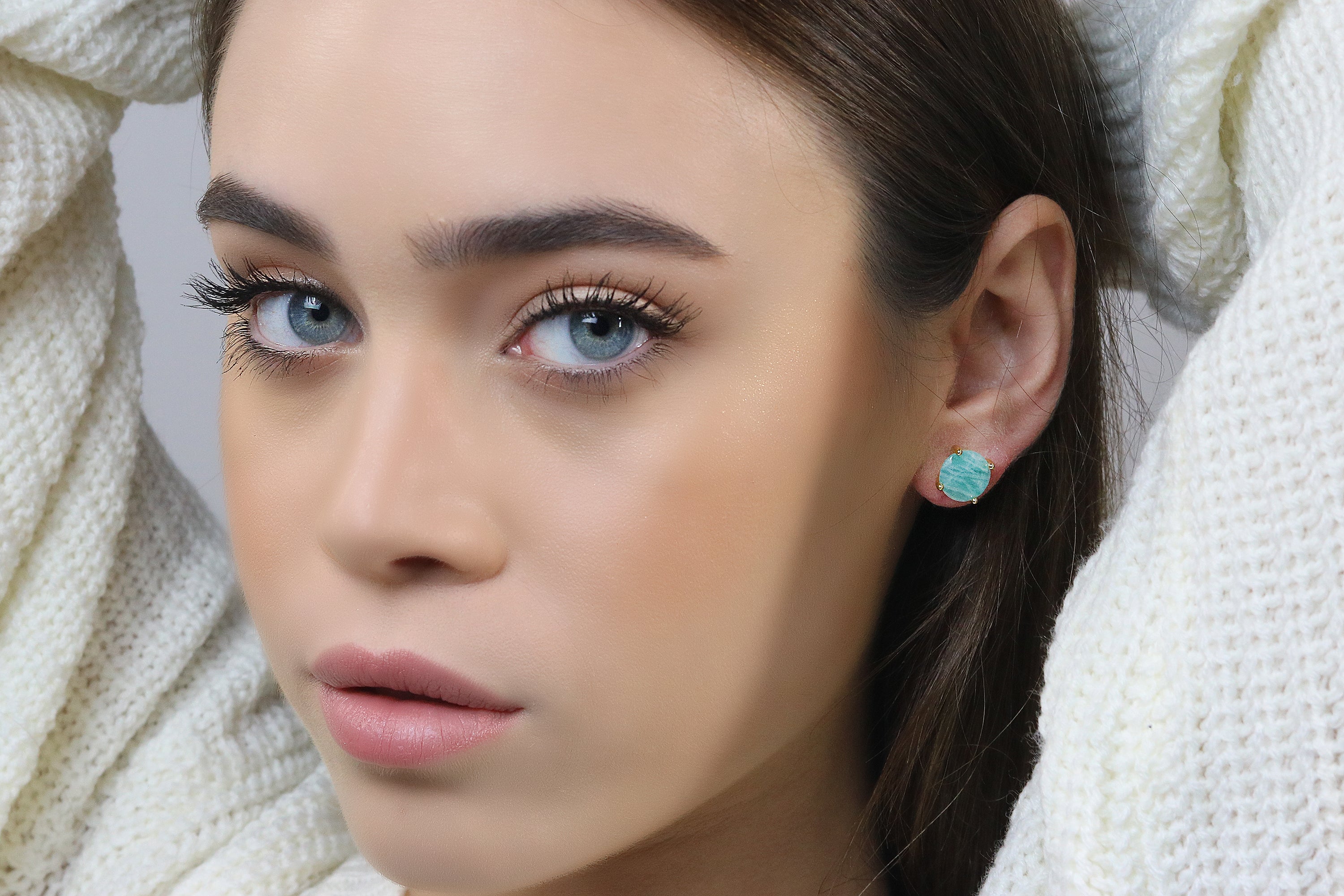 Fascinating Round Amazonite Earrings in Gold Earrings Anemone Unique