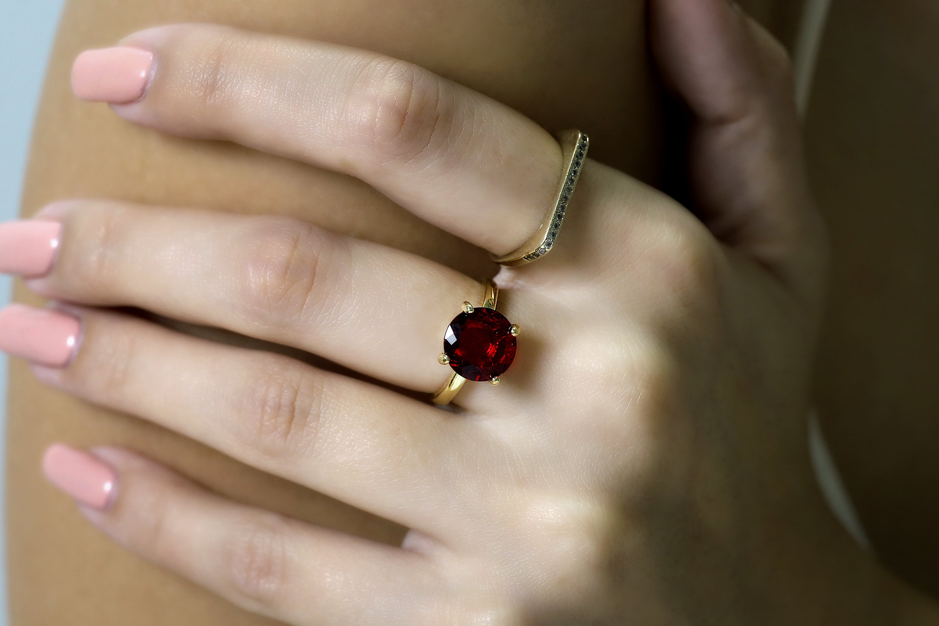 Stunning Garnet Ring in 14k Rose Gold Rings Anemone Unique