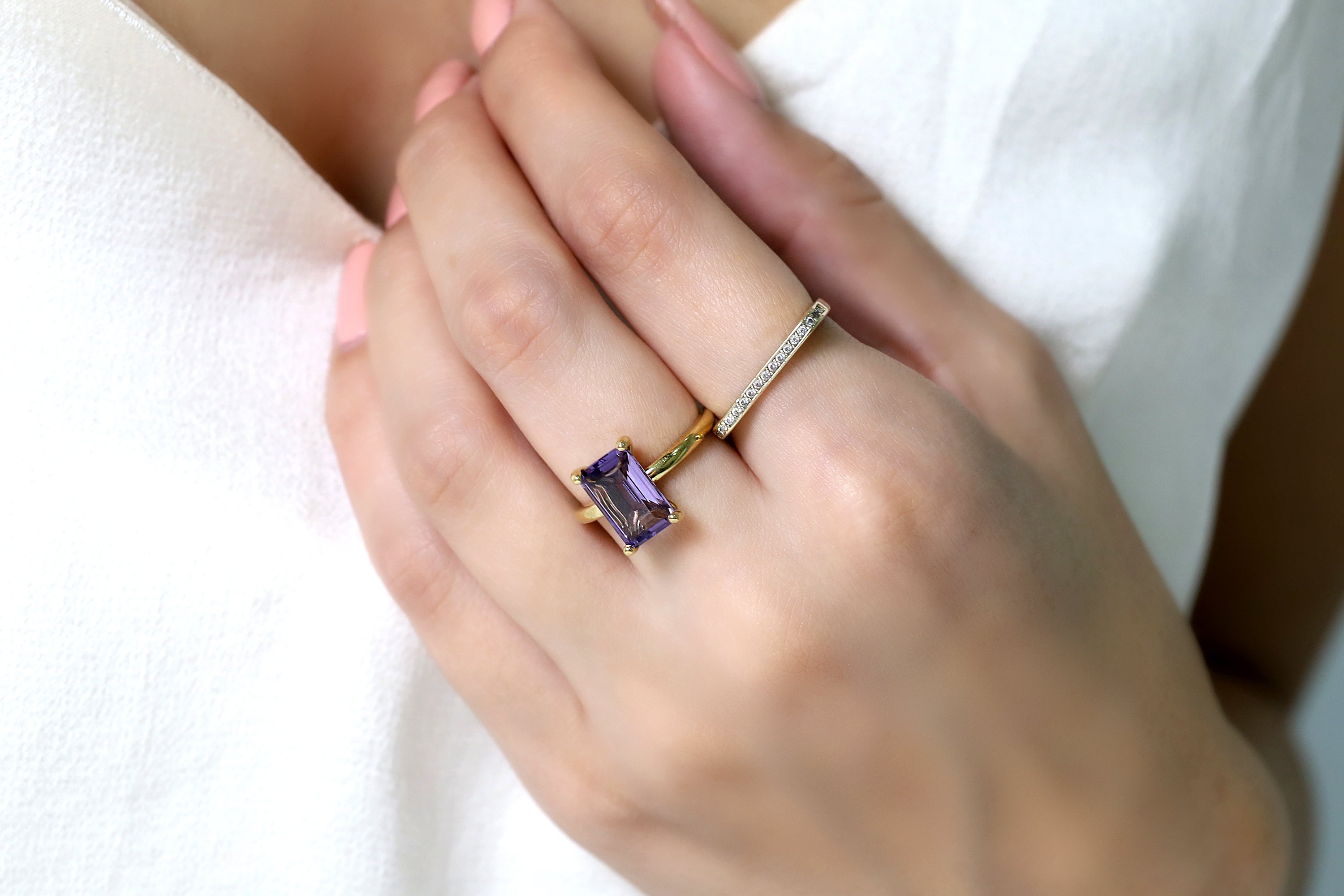 14K Gold-filled Rectangle Amethyst Ring Rings Anemone Unique