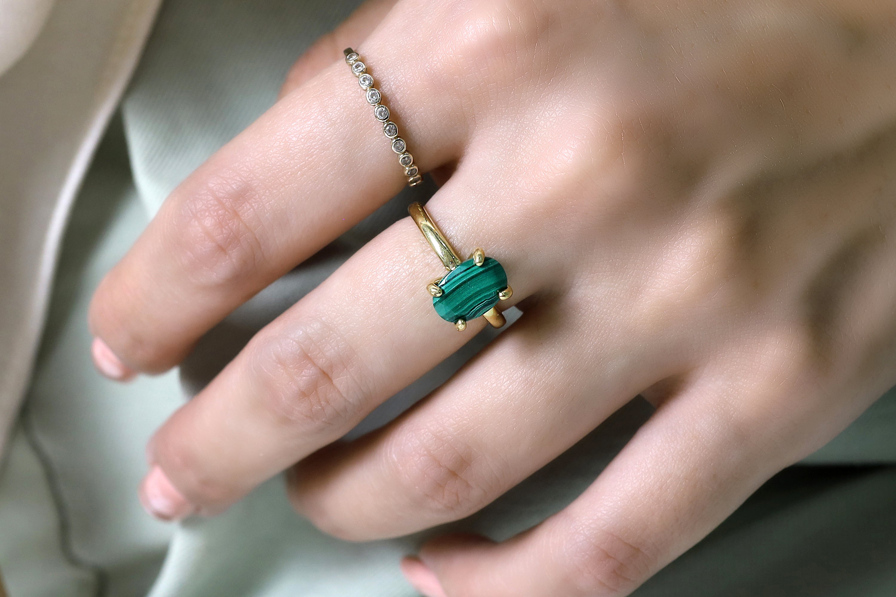 Vibrant Oval Malachite Gold Ring Rings Anemone Unique