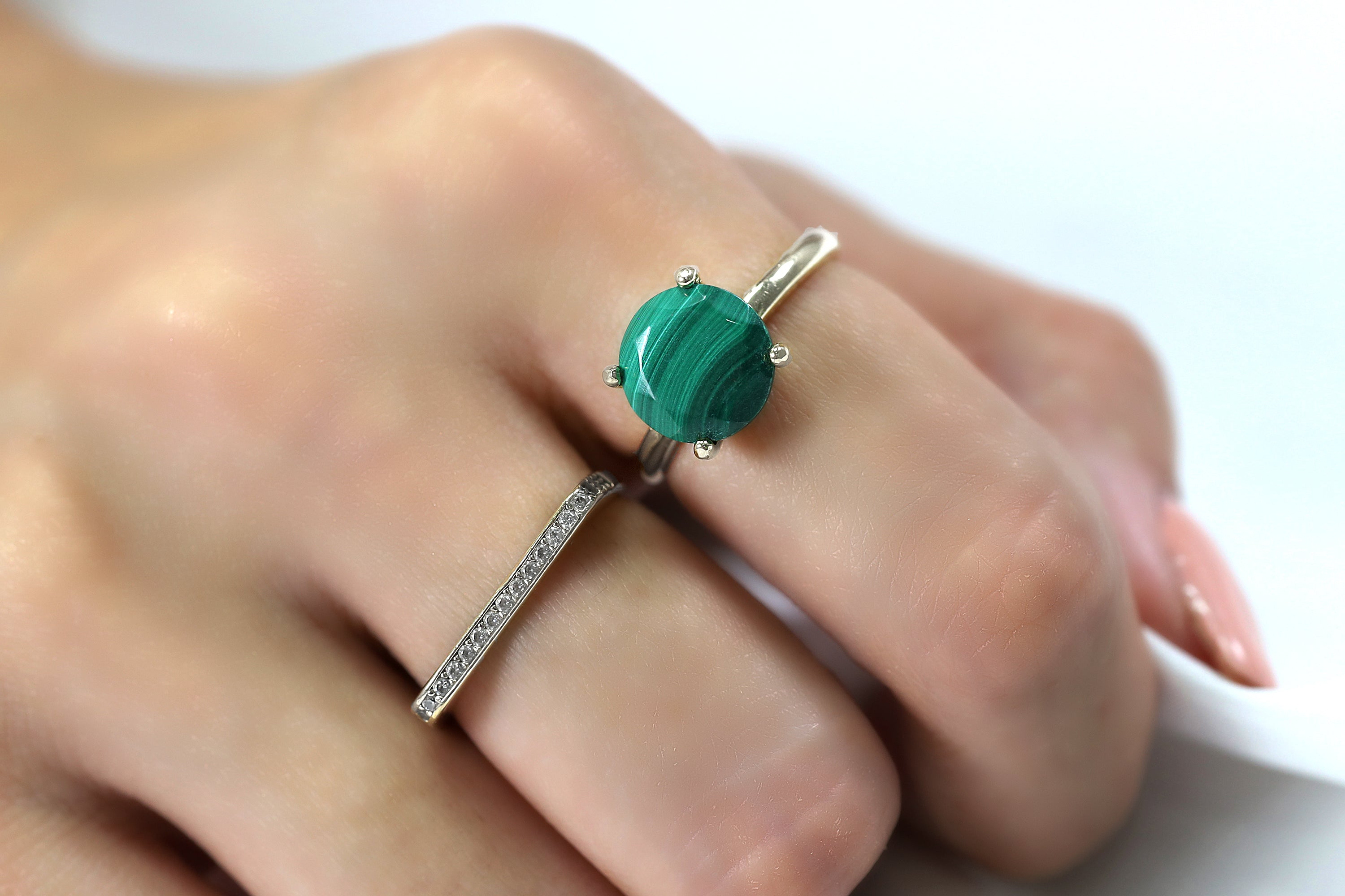 Stunning Round Malachite Gold Filled Ring Rings Anemone Unique