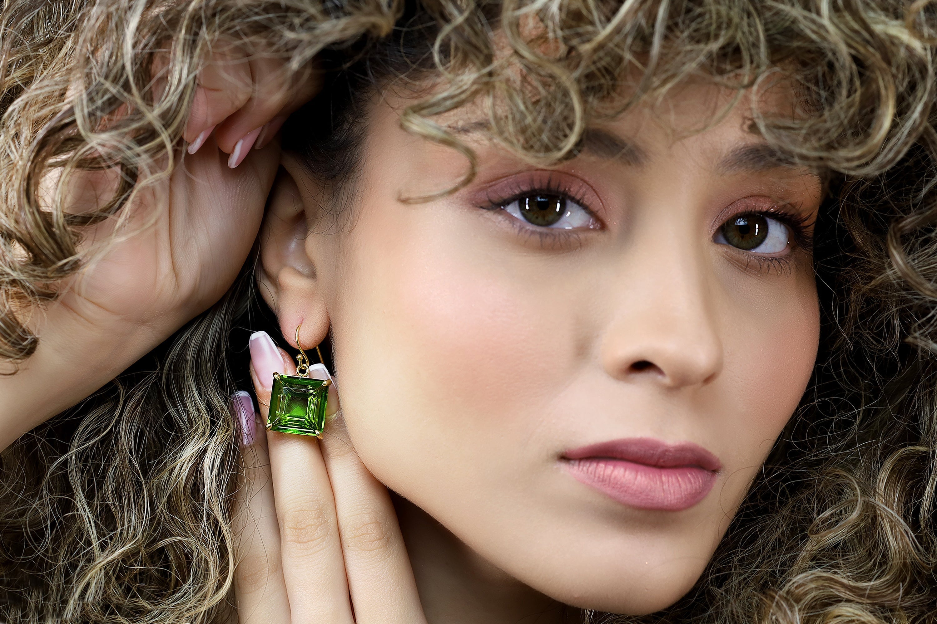 14k Gold Square Cut Peridot Dangle Earrings Earrings Anemone Jewelry