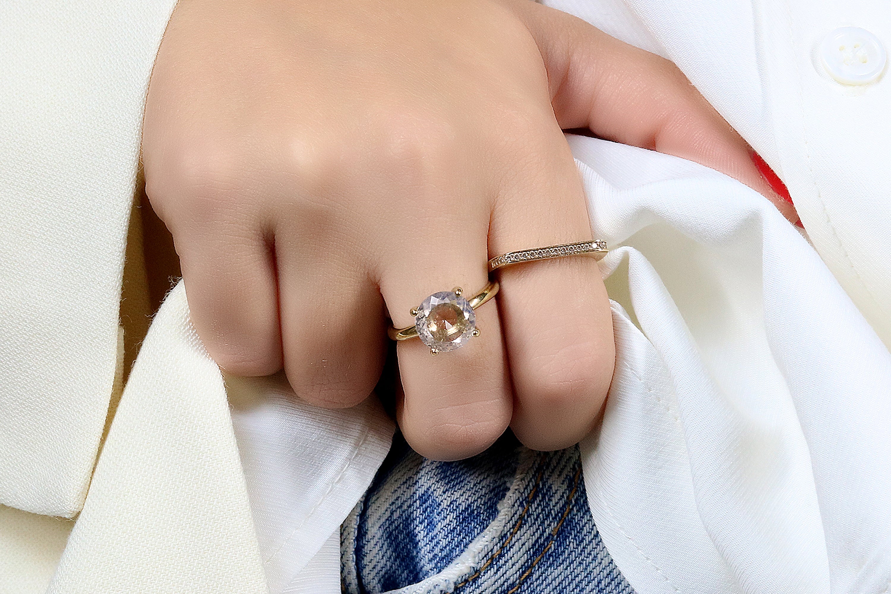 Round Crystal Quartz Ring in 14k Gold Rings Anemone Unique