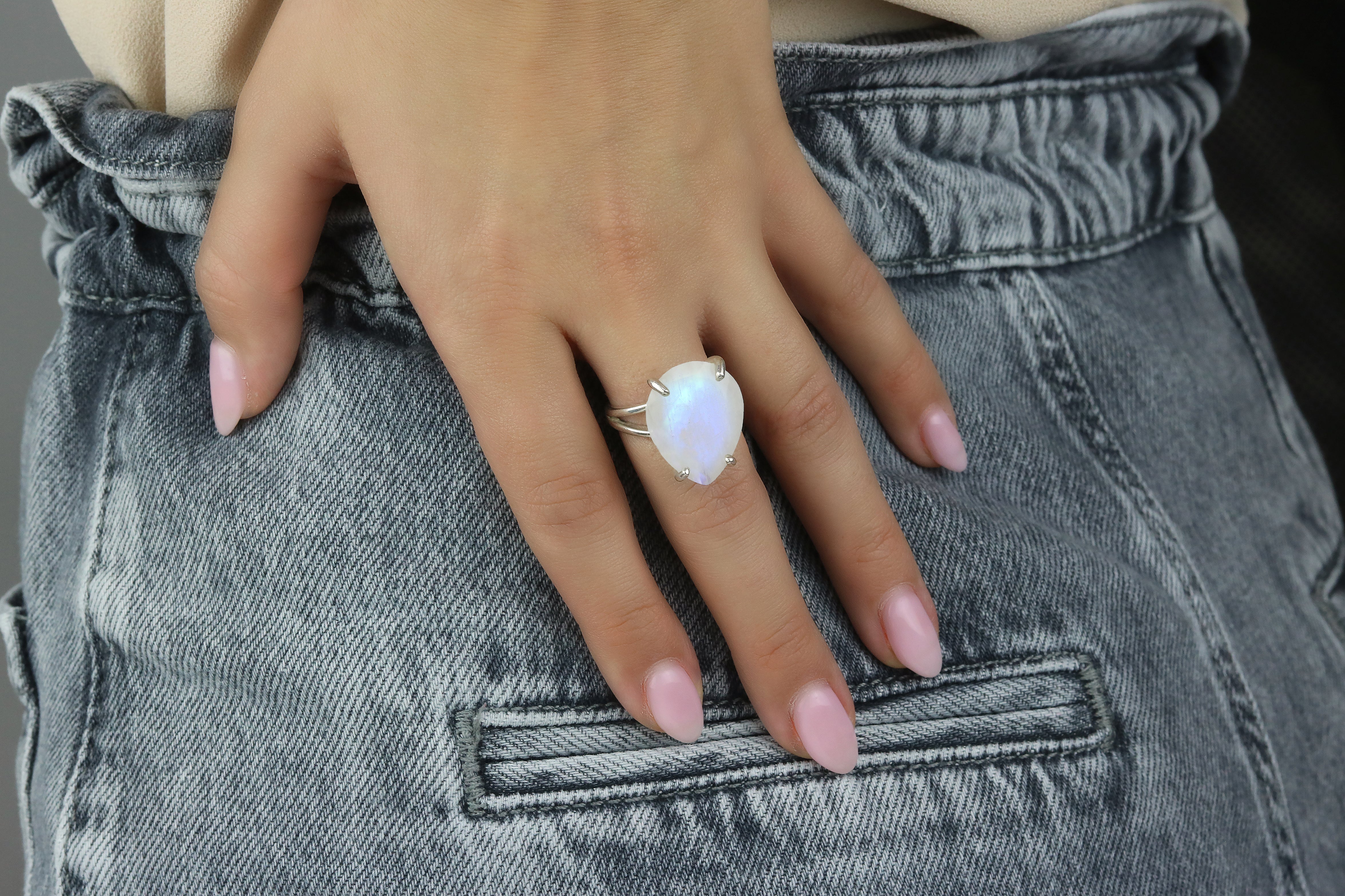 925 Sterling Silver Moonstone Cocktail Ring Rings Anemone Jewelry