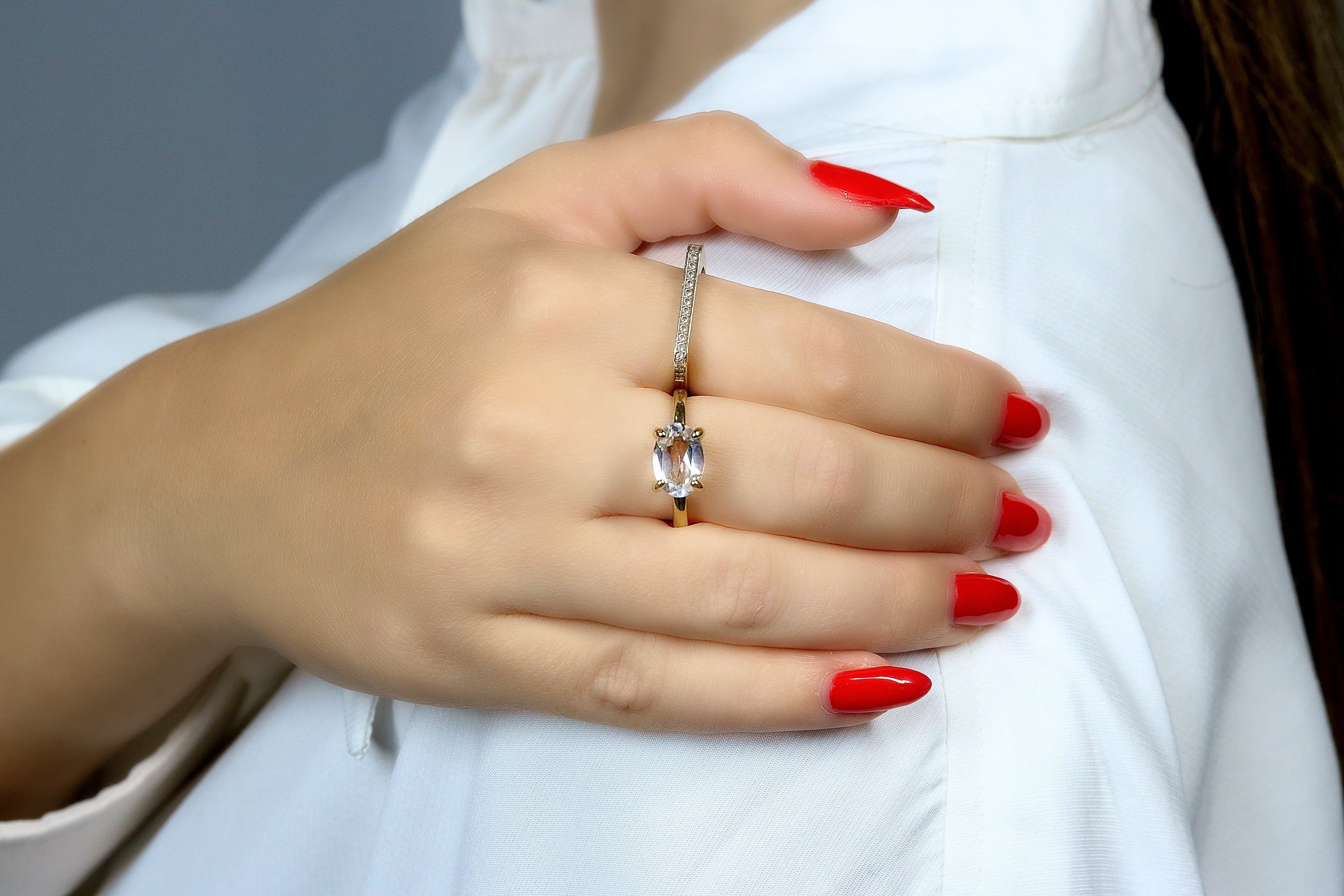 Delicate Oval Crystal Quartz Ring in Sterling Silver Rings Anemone Unique