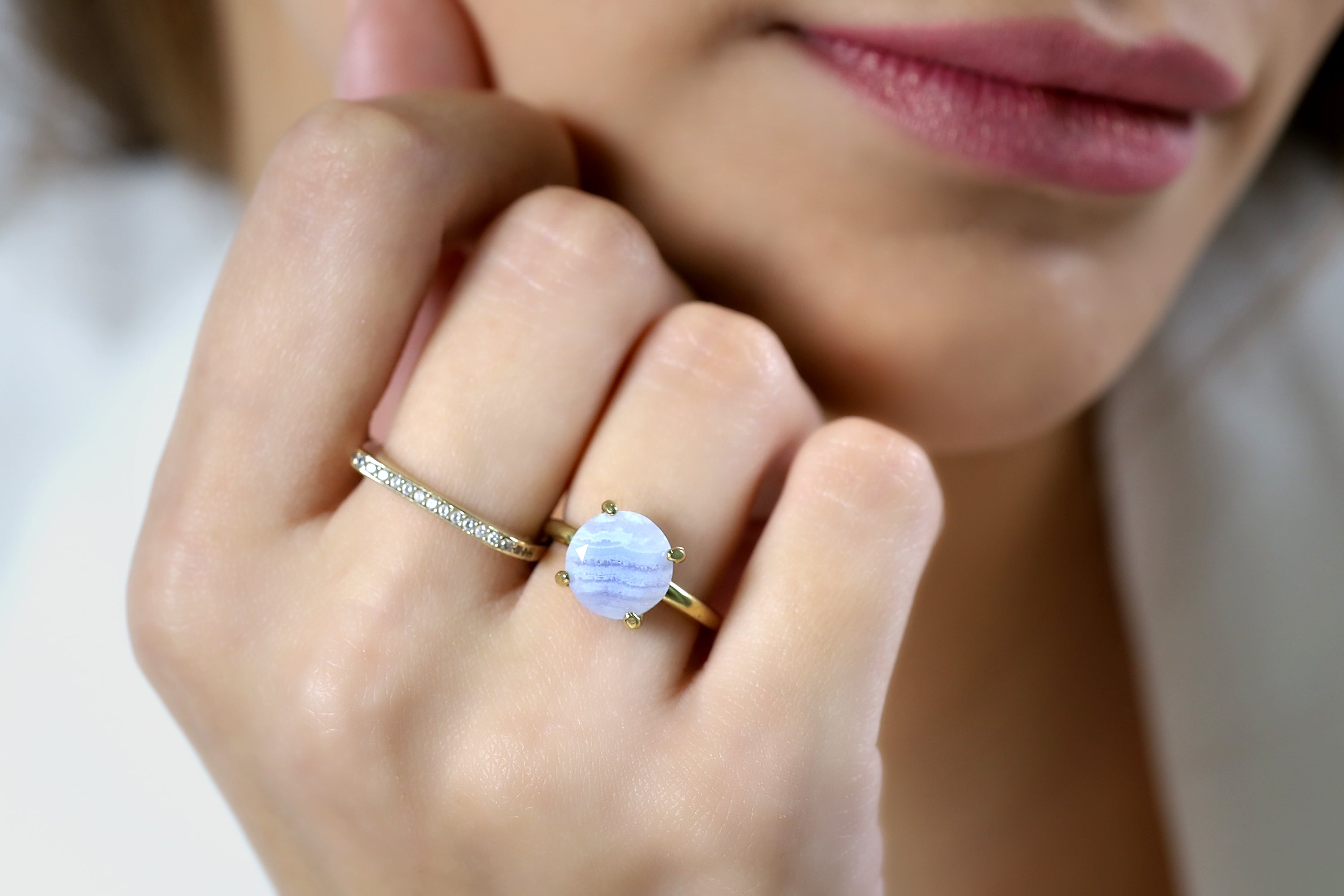 Unique Silver Ring with 10mm Round Lace Agate Rings Anemone Unique
