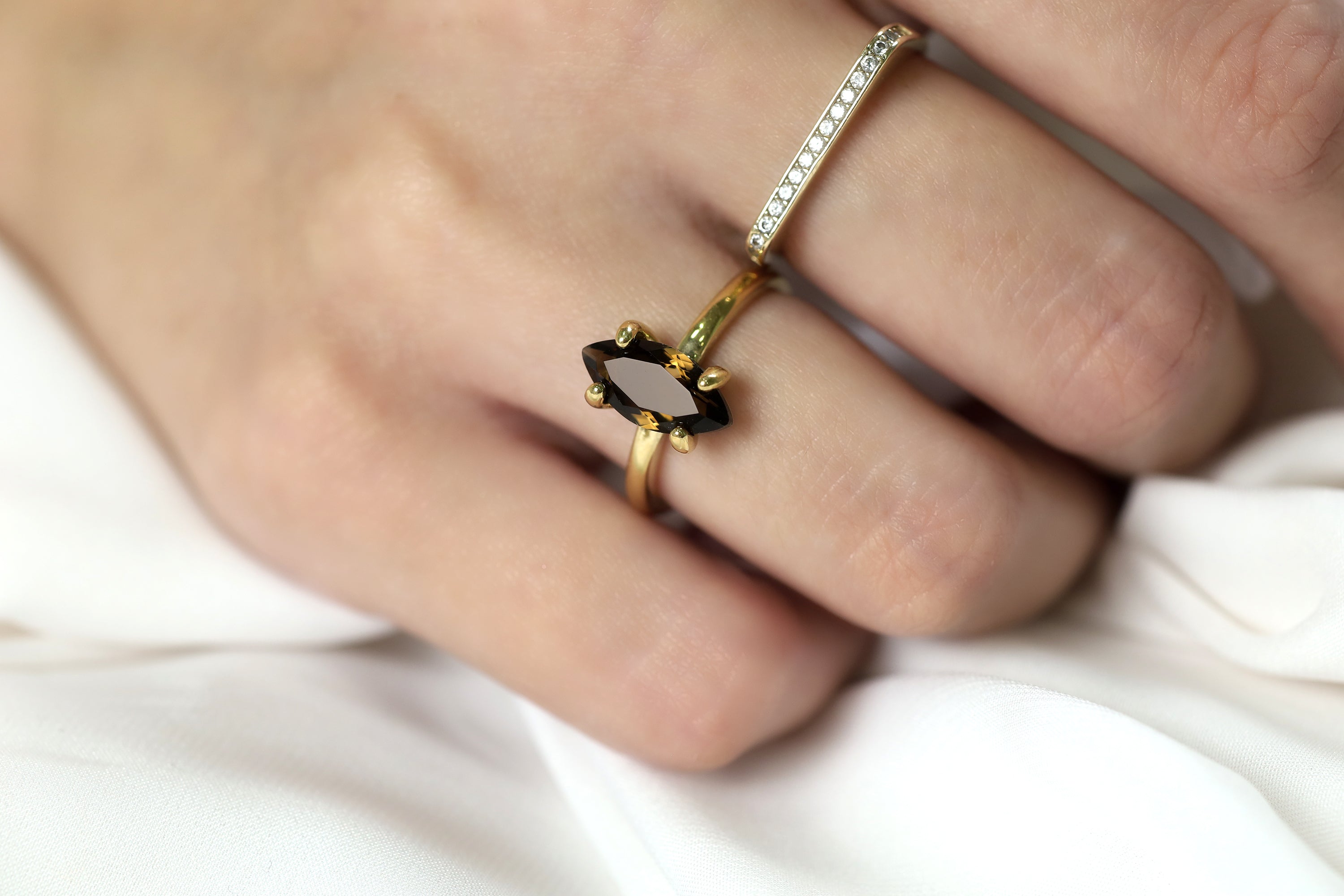 Gold Smoky Quartz Ring in Simple Prongs Rings Anemone Unique