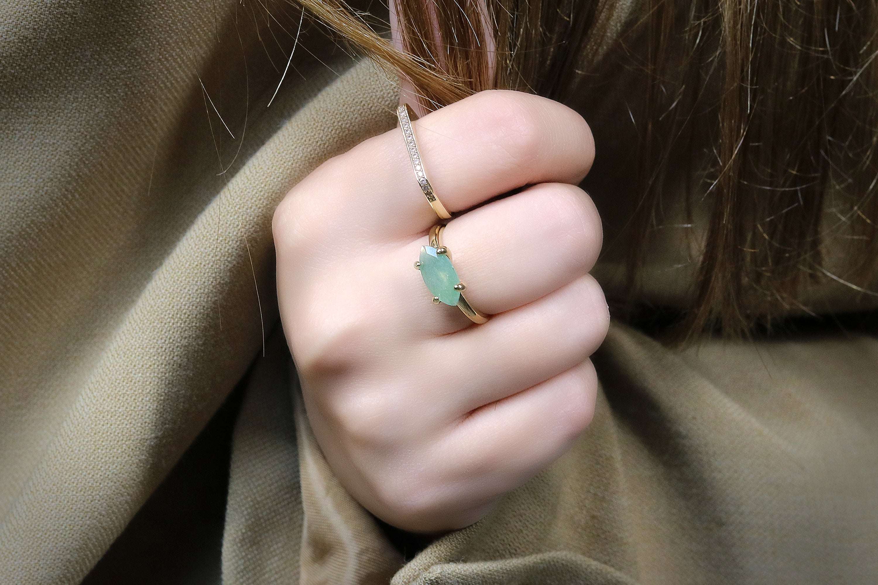 Green Aventurine Ring in Customizable Dainty Gold Band Rings Anemone Unique