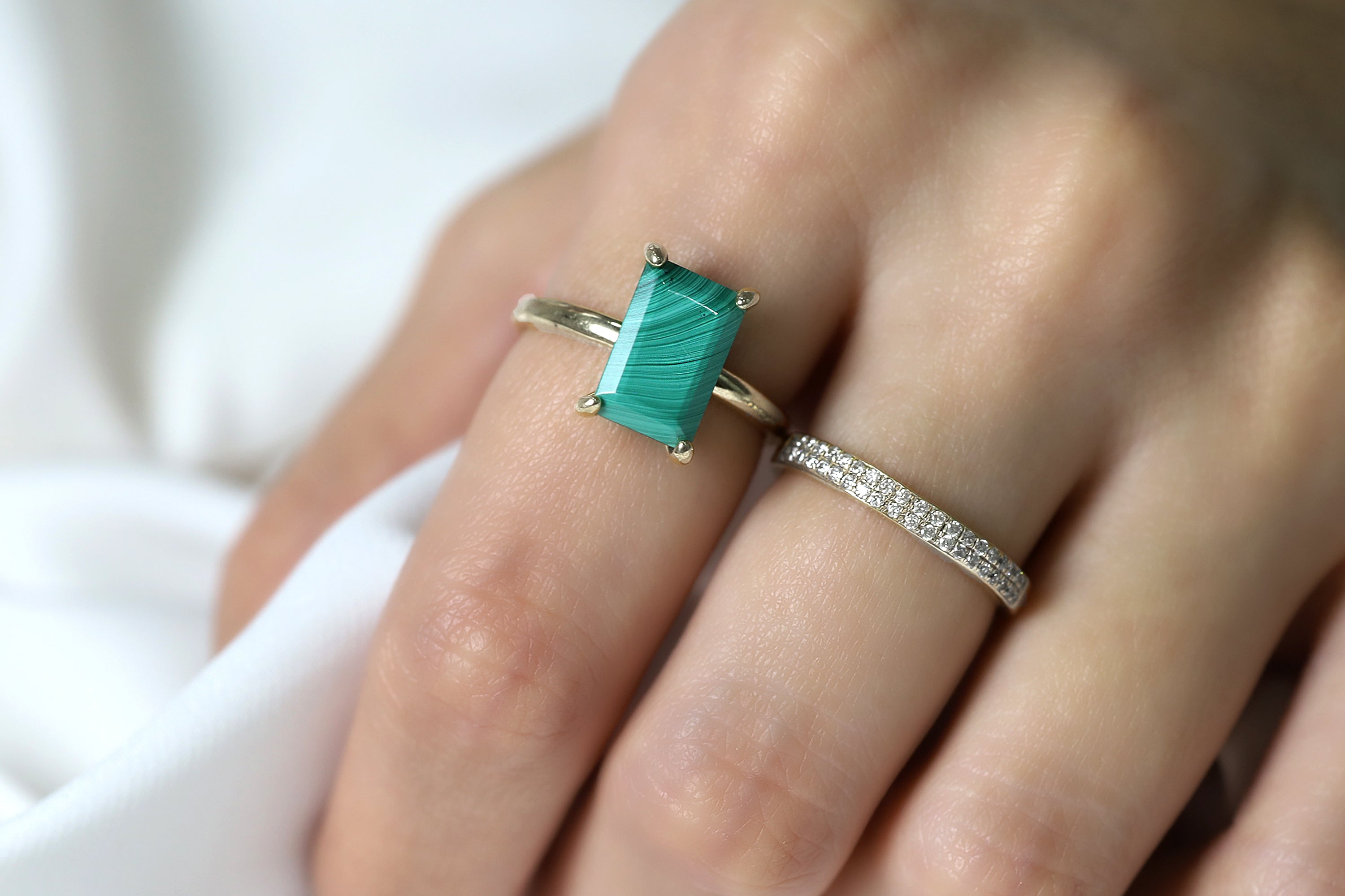 Handmade Malachite Rectangle Gold Stacking Ring Rings Anemone Unique